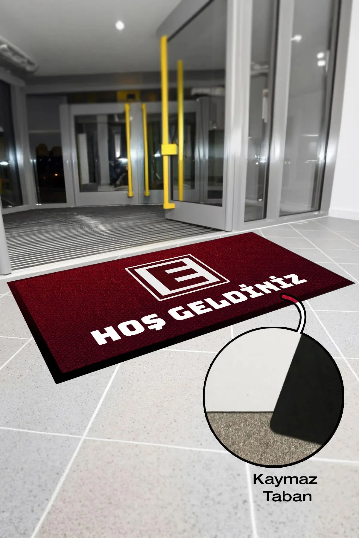 Valerine Life Eczane Logolu Kırmızı Dijital Baskılı Hoş Geldiniz Dükkan Önü İş Yeri Kapı Önü Paspası 50x90cm