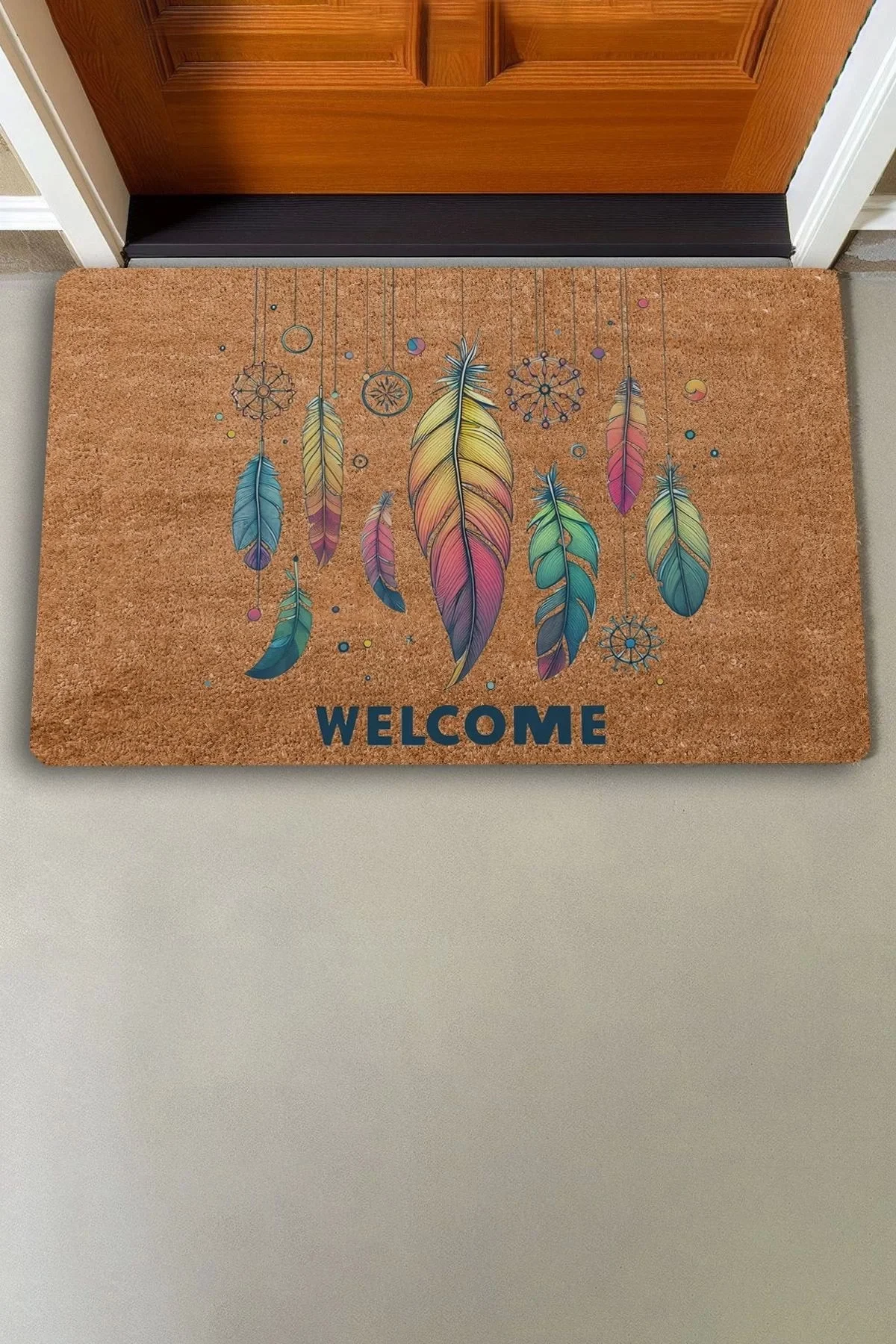Valerine Life Egzotik Renkli Tüyler Welcome Kapı Önü Paspası 45x70cm