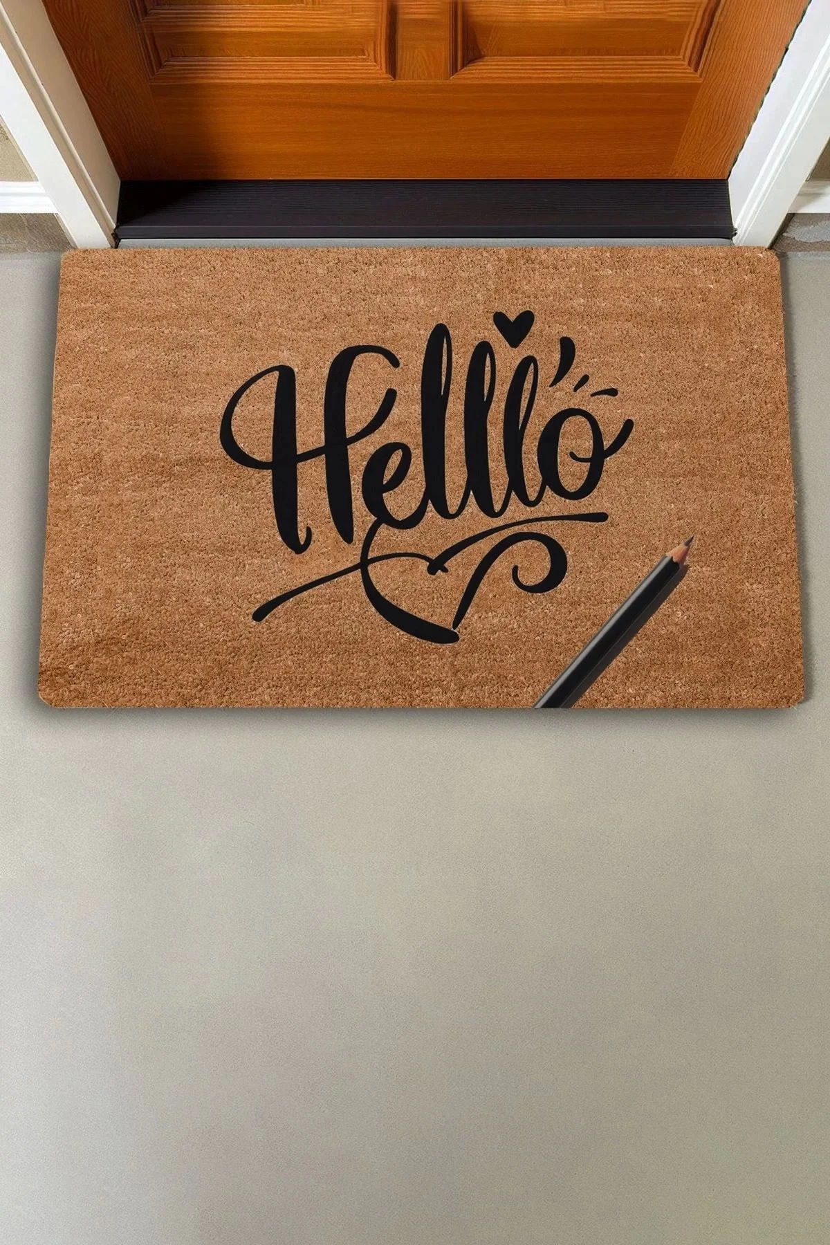 Valerine Life El Yazılı Helllooo ve Kalem Welcome Hoş Geldiniz Kapı Önü Paspası 45x70cm