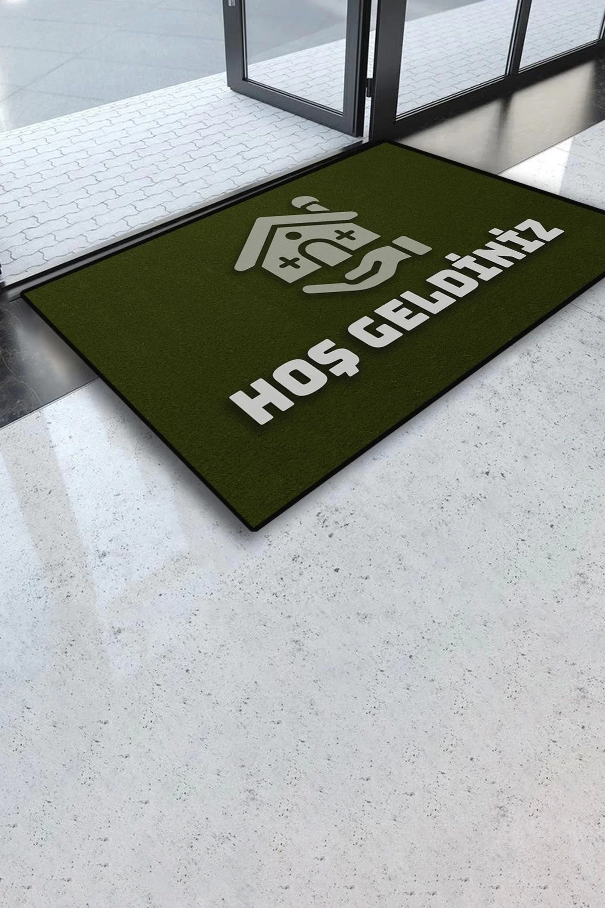 Valerine Life Emlakçı Gayri Menkul Ofisi Zeytuni Yeşili Hoş Geldiniz Kapı Önü Paspası 45x70cm