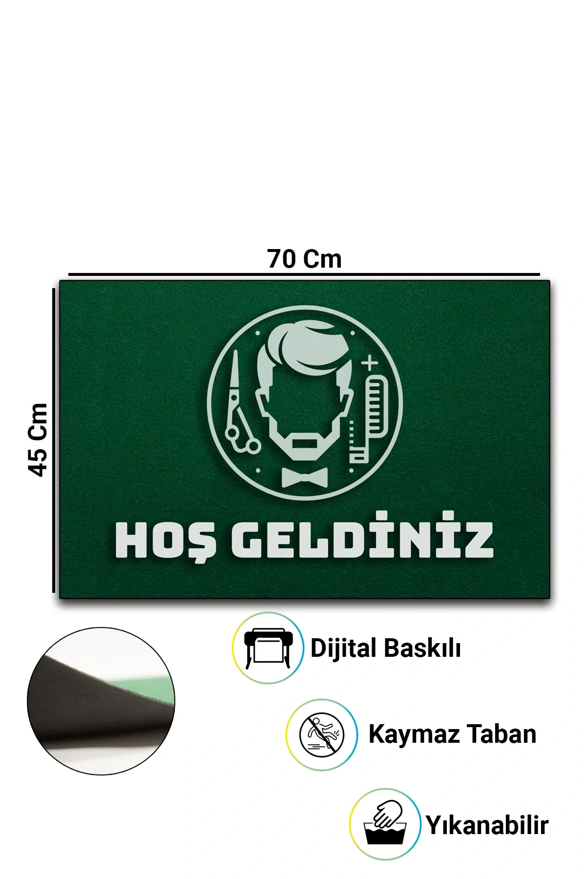 Valerine Life Erkek Kuaförü Yeşil Renk Berber Welcome Hoş Geldiniz İş Yeri Kapı Önü Paspası 45x70cm