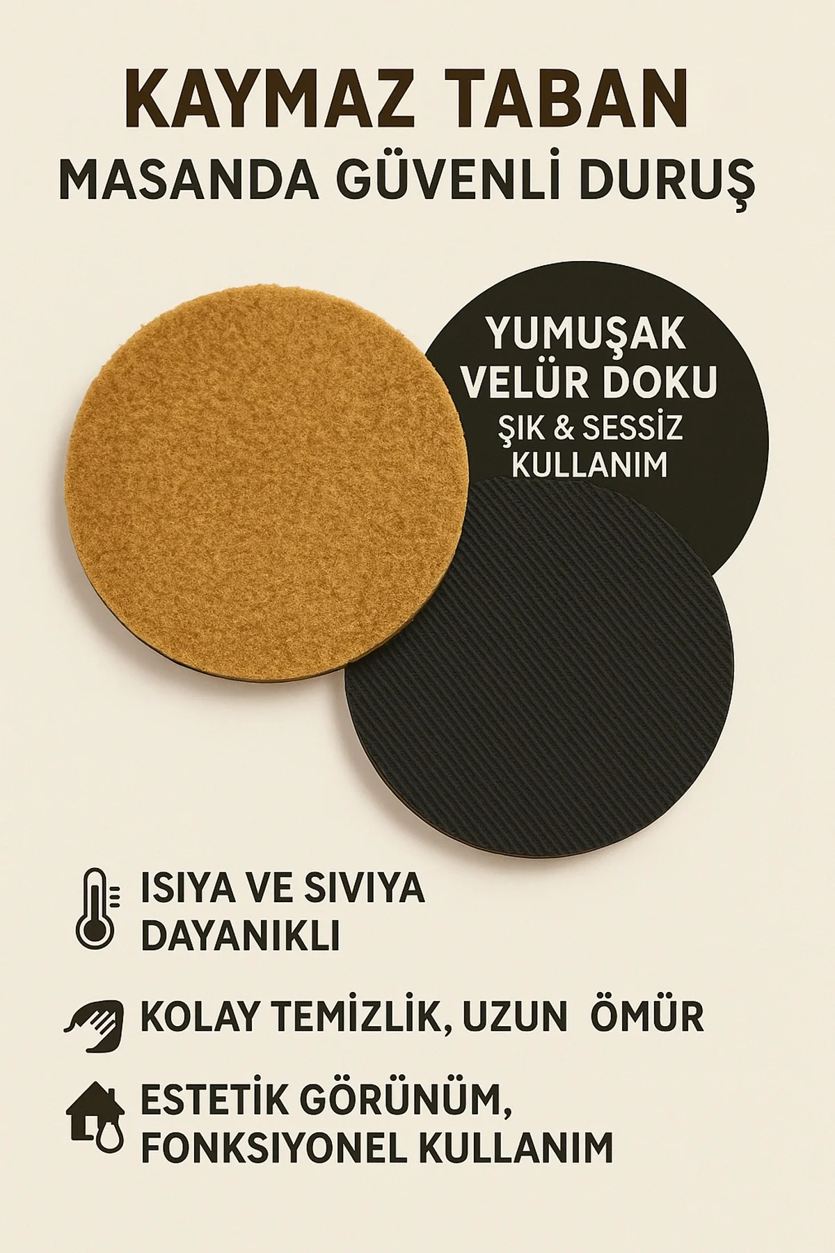 Valerine Life Ev Ofis Çay Fincan Bardak Altlığı 10x10cm Kaymaz 6lı Velür Doku Kum Beji Coaster Seti