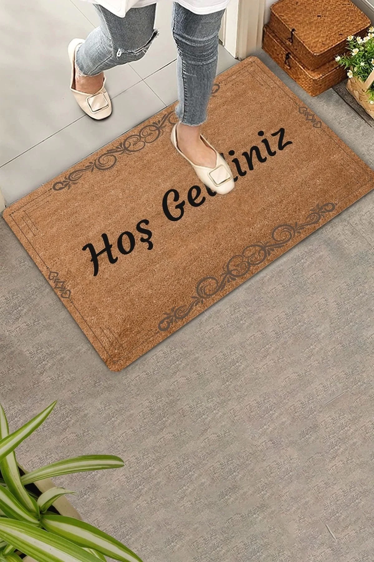 Valerine Life Ferforjeli Kaymaz Taban Dijital Baskı Hoş Geldiniz Welcome Kapı Önü Paspası 45x70cm