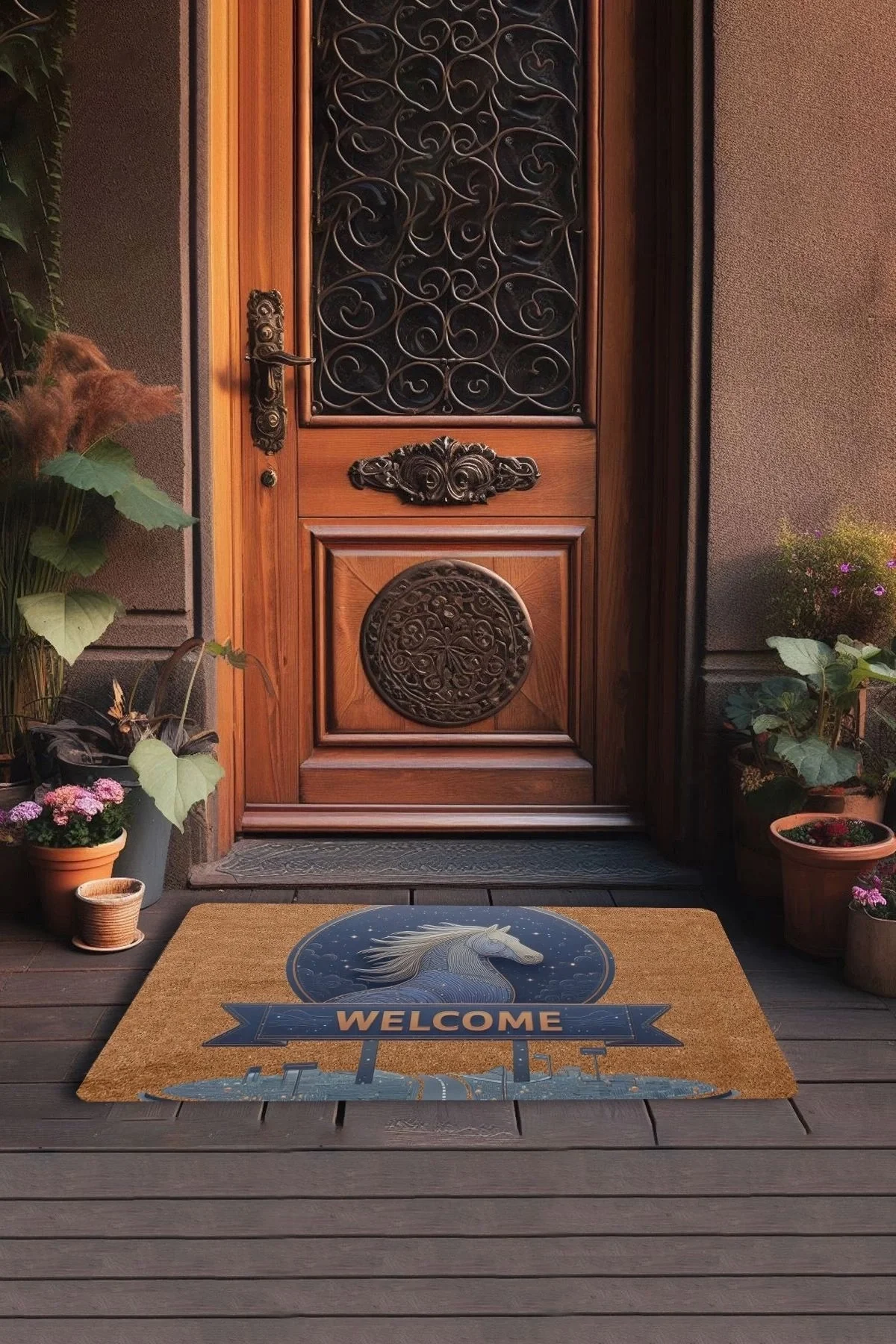 Valerine Life Fütüristik At Welcome Kapı Önü Paspası 45x70cm