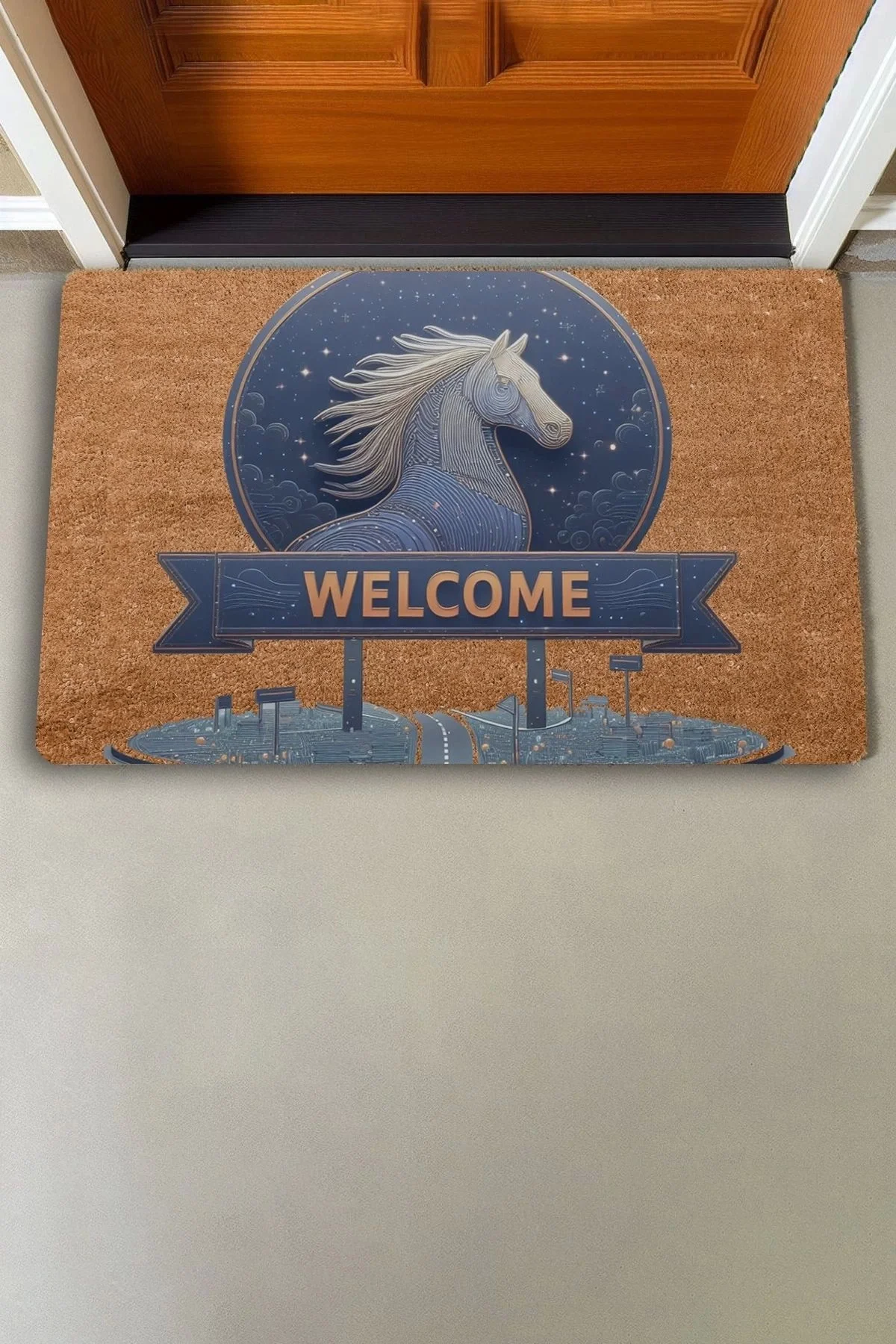 Valerine Life Fütüristik At Welcome Kapı Önü Paspası 45x70cm