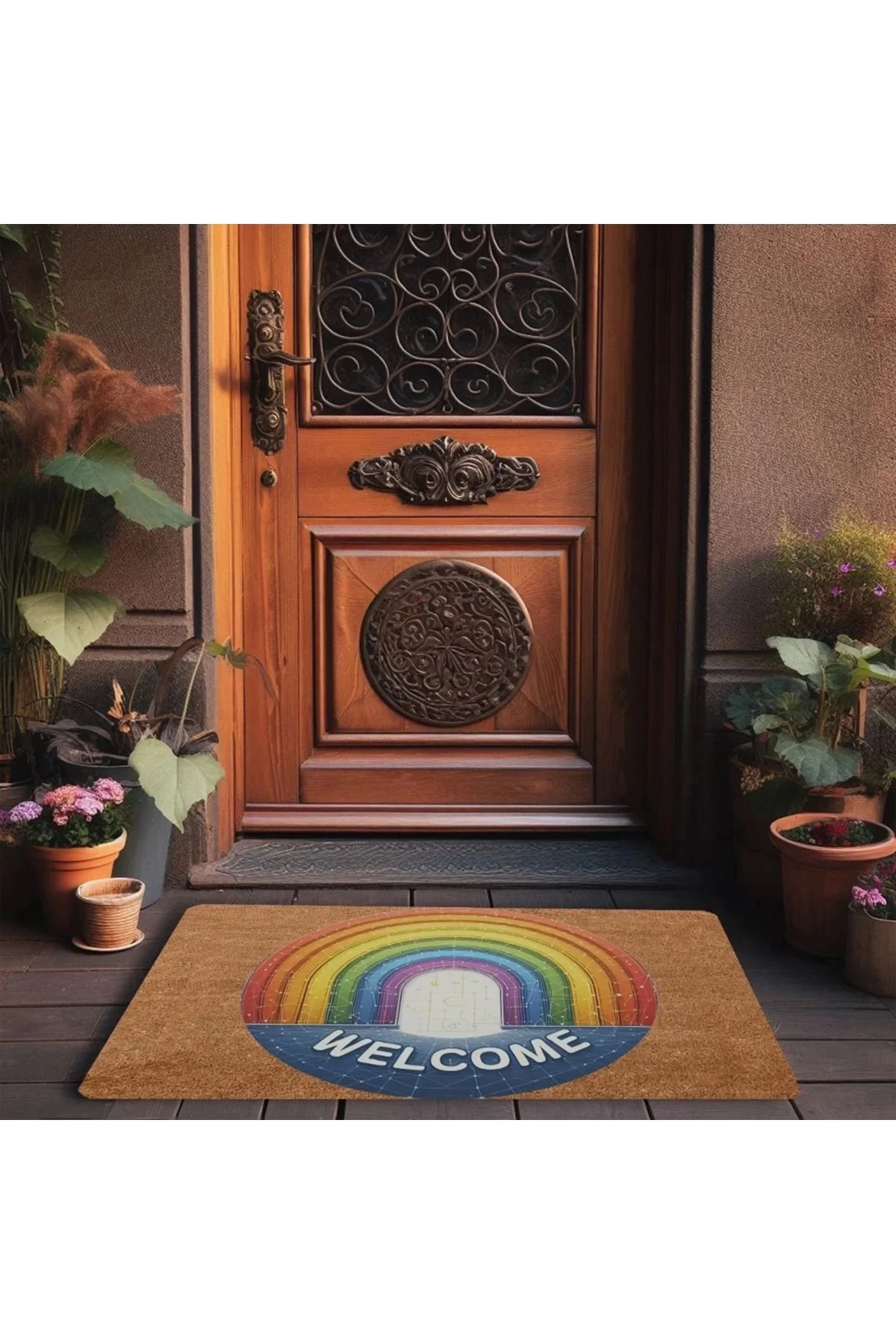 Valerine Life Gökkuşağı Kapısı Welcome Kapı Önü Paspası 45x70cm