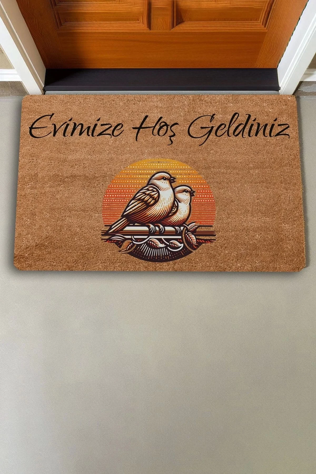 Valerine Life Gün Batımı ve Huzurlu Kuş Çifti Evimize Hoş Geldiniz Kapı Önü Paspası 45x70cm