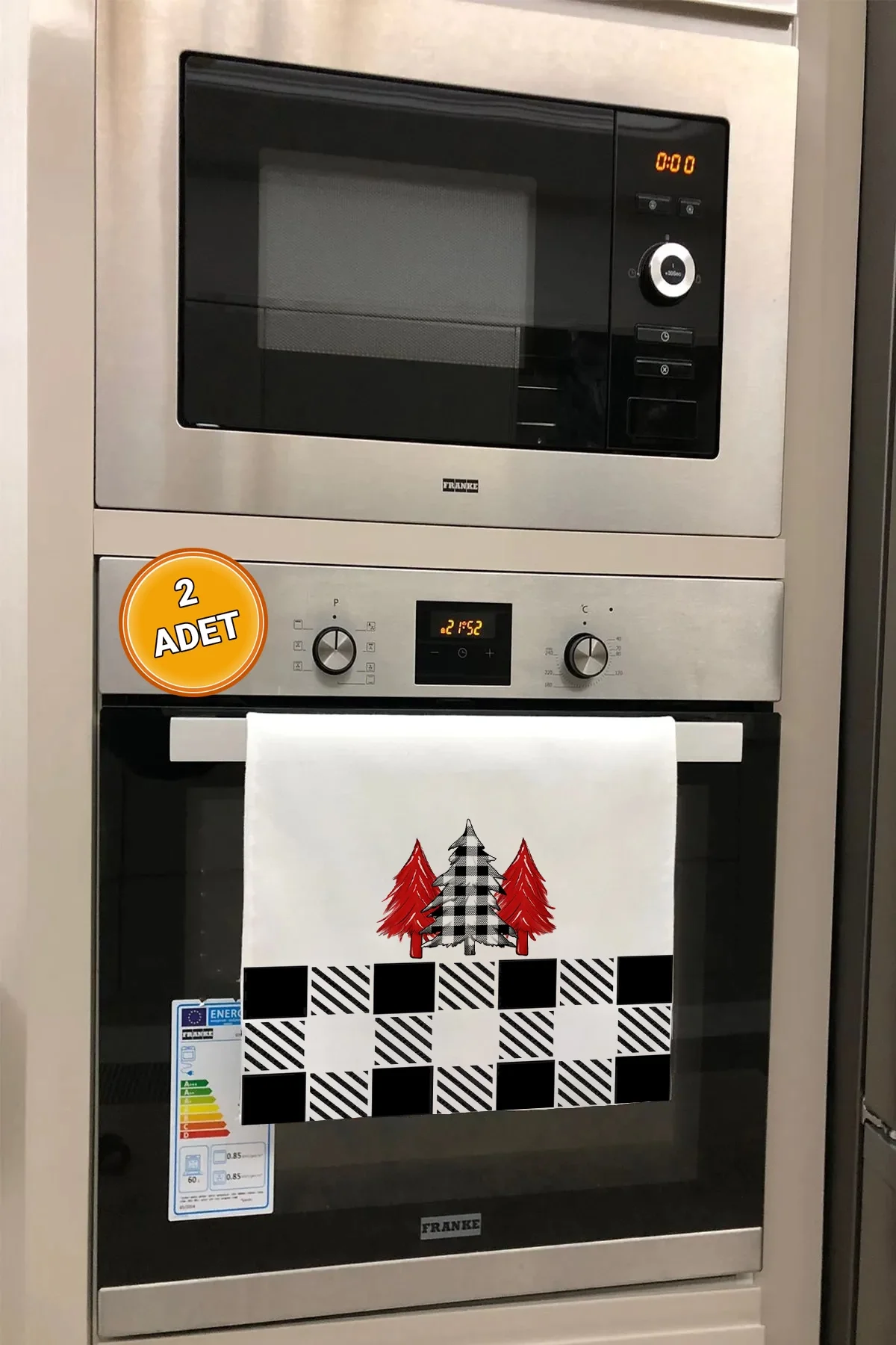 Valerine Life Ekoseli Noel Kırmızı Çam Ağacı Mutfak Kurulama Fırın Beyaz El Havlusu %100 Pamuklu 35x50cm 2 Adet