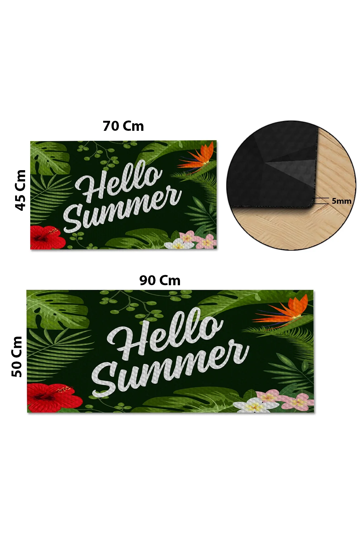 Valerine Life Hello Summer Yeşil Mutfak Matı Halısı Yıkanır Kaymaz Taban Tezgah Önü Paspası İkili Set