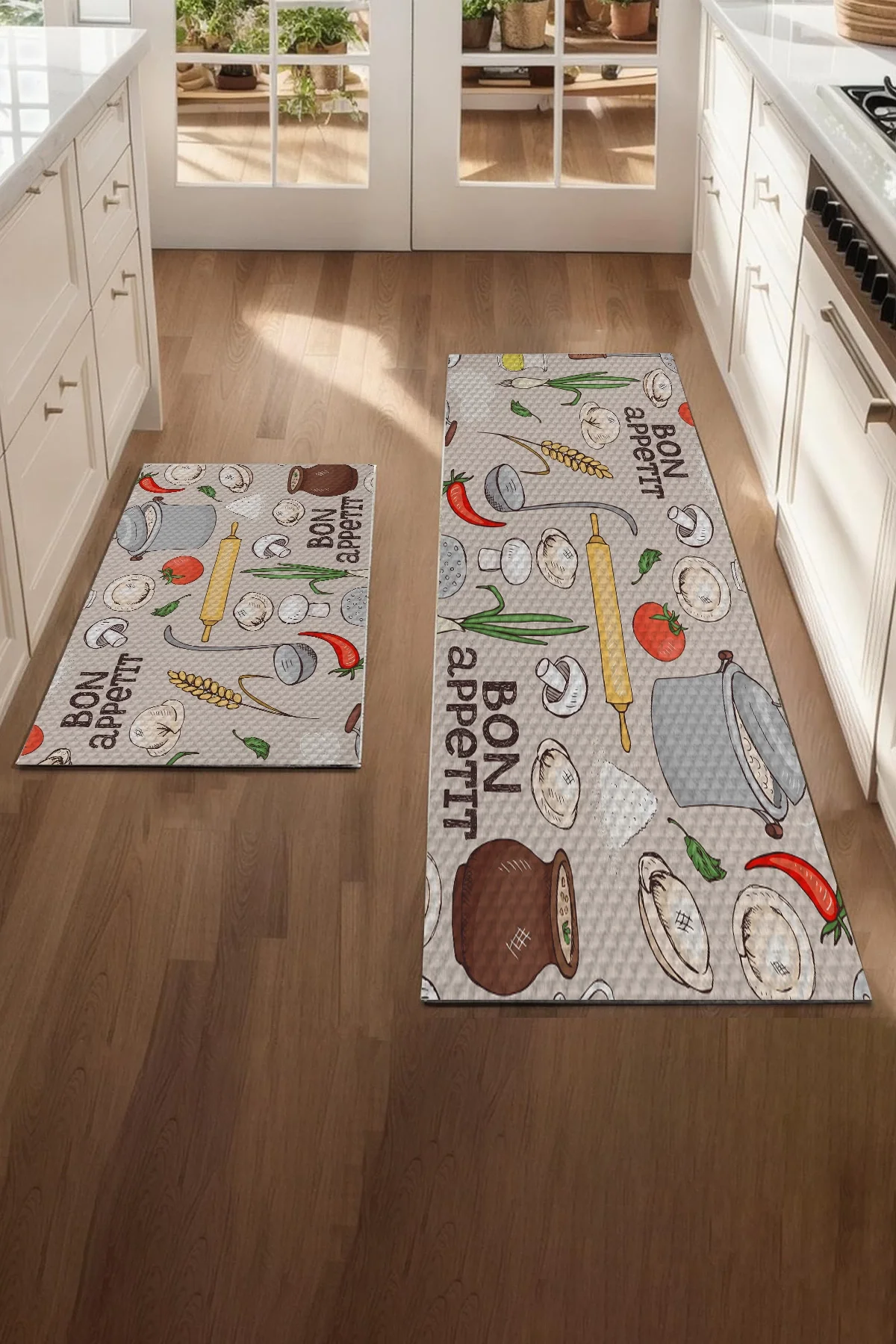 Valerine Life Bon Appetit Afiyet Olsun Mutfak Matı Halısı Yıkanır Kaymaz Taban Tezgah Önü Paspası İkili Set