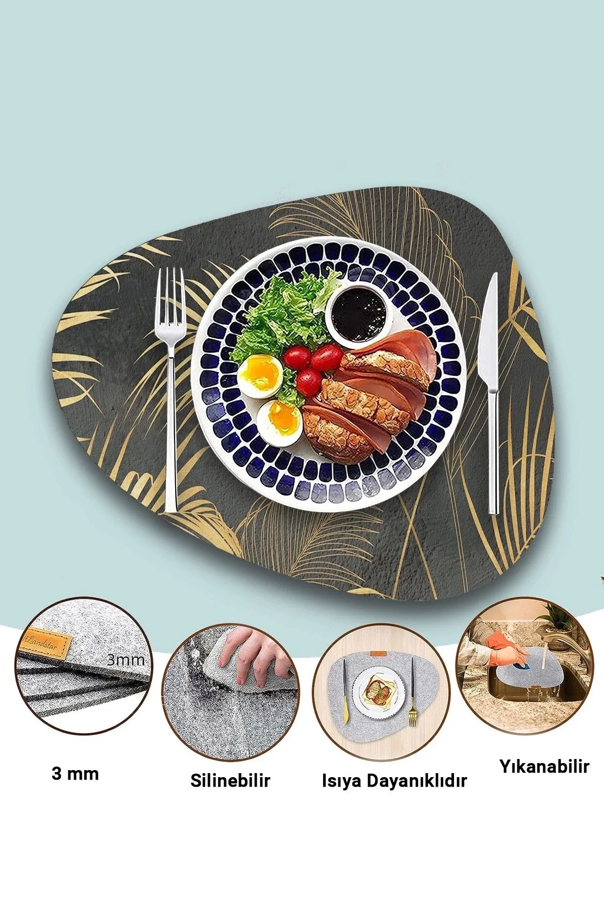 Valerine Life Hindistan Cevizi Yaprağı Amerikan Deri Kaymaz Yıkanabilir Servis Tabak Altlığı 12 Parça 6 Kişilik