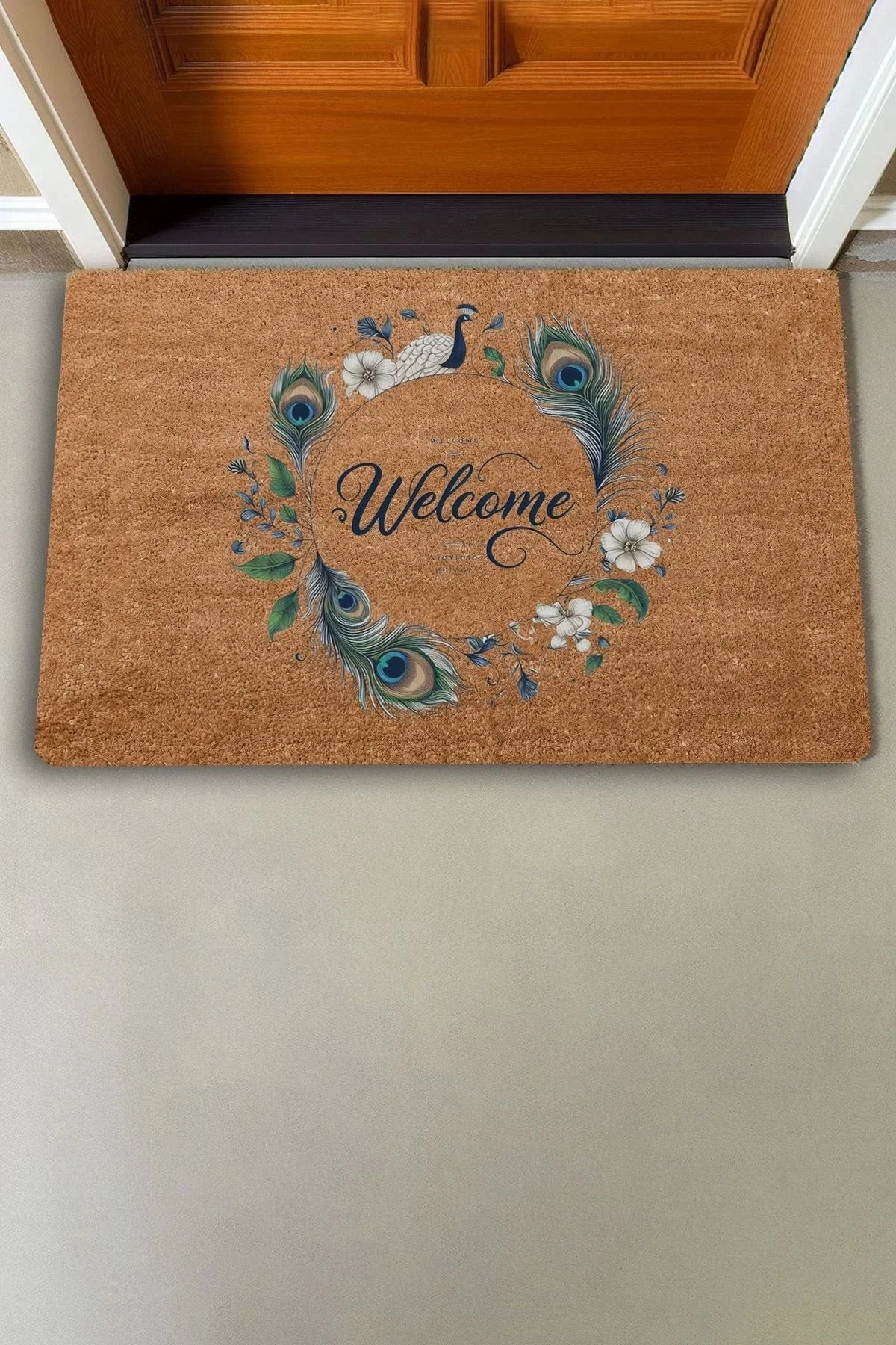 Valerine Life İhtişamlı Tavus Kuşu Welcome Kapı Önü Paspası 45x70cm