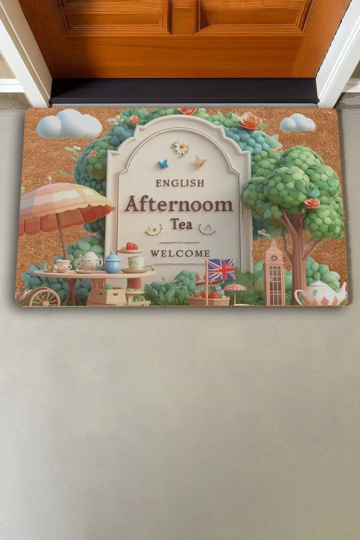 Valerine Life İngiliz Beş Çayı Temalı Welcome Kapı Önü Paspası 45x70cm