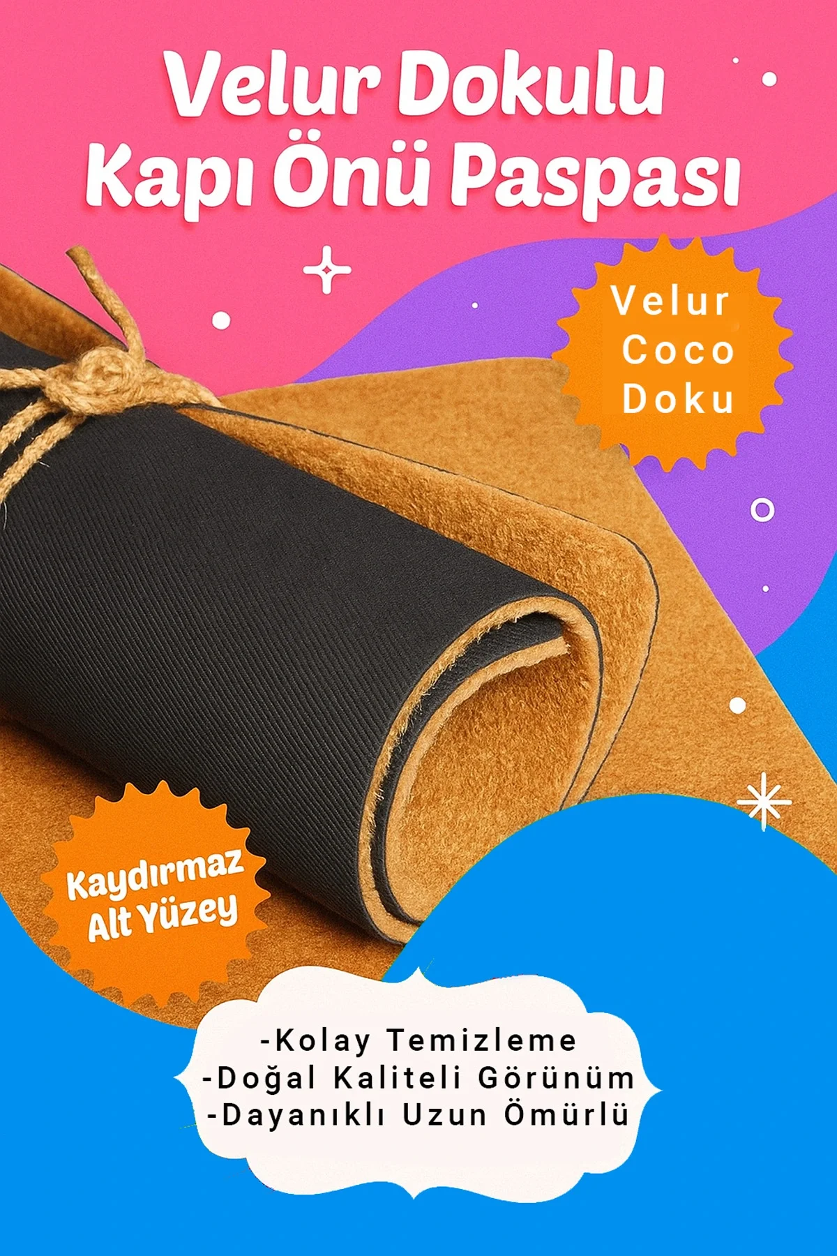 Valerine Life Velür Coco Dokulu Welcome Hoş Geldiniz Kapı Önü Dış Mekan Paspası 45x70cm 27YCM260115