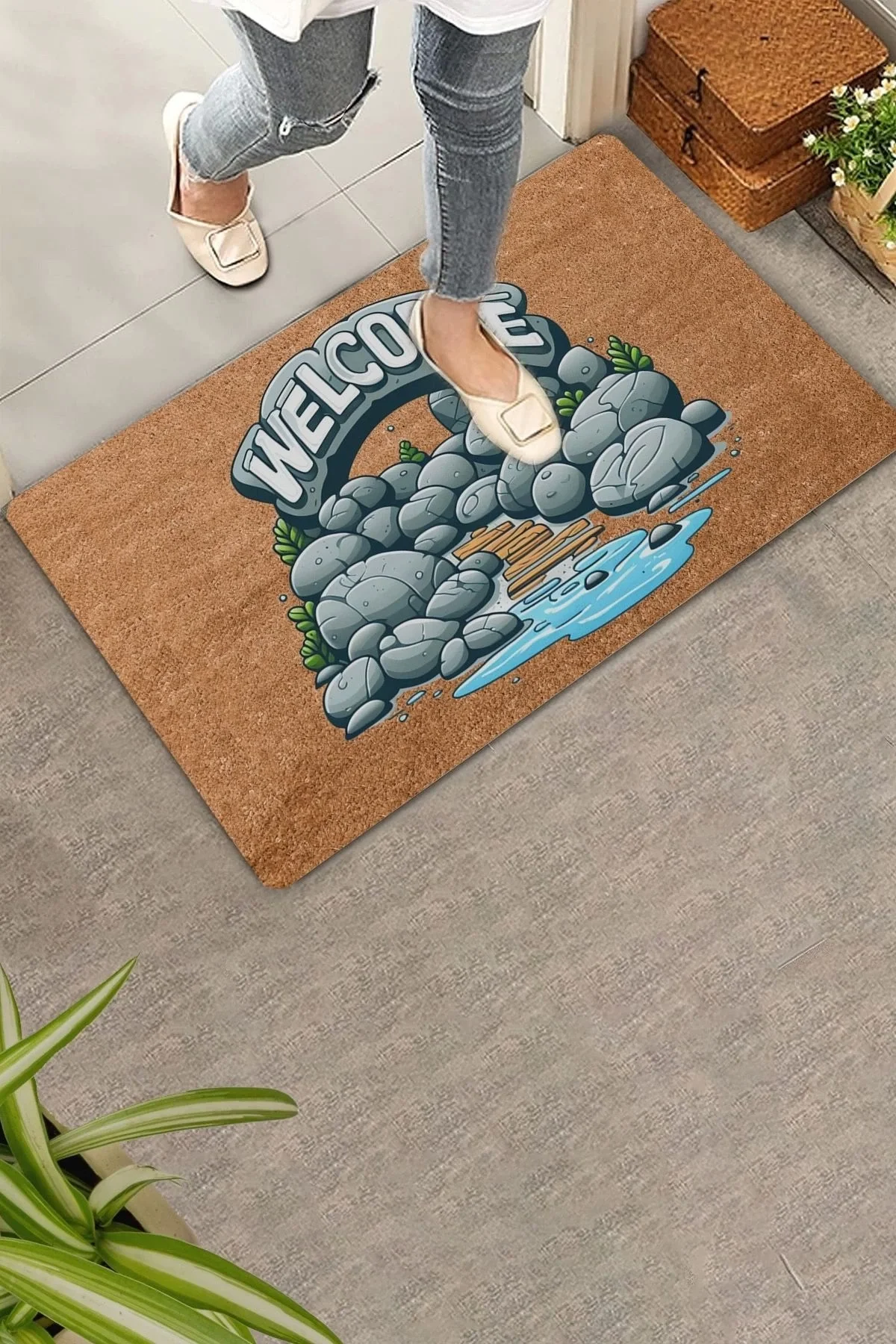 Valerine Life Irmak ve Taş Yolu Welcome Kapı Önü Paspası 45x70cm