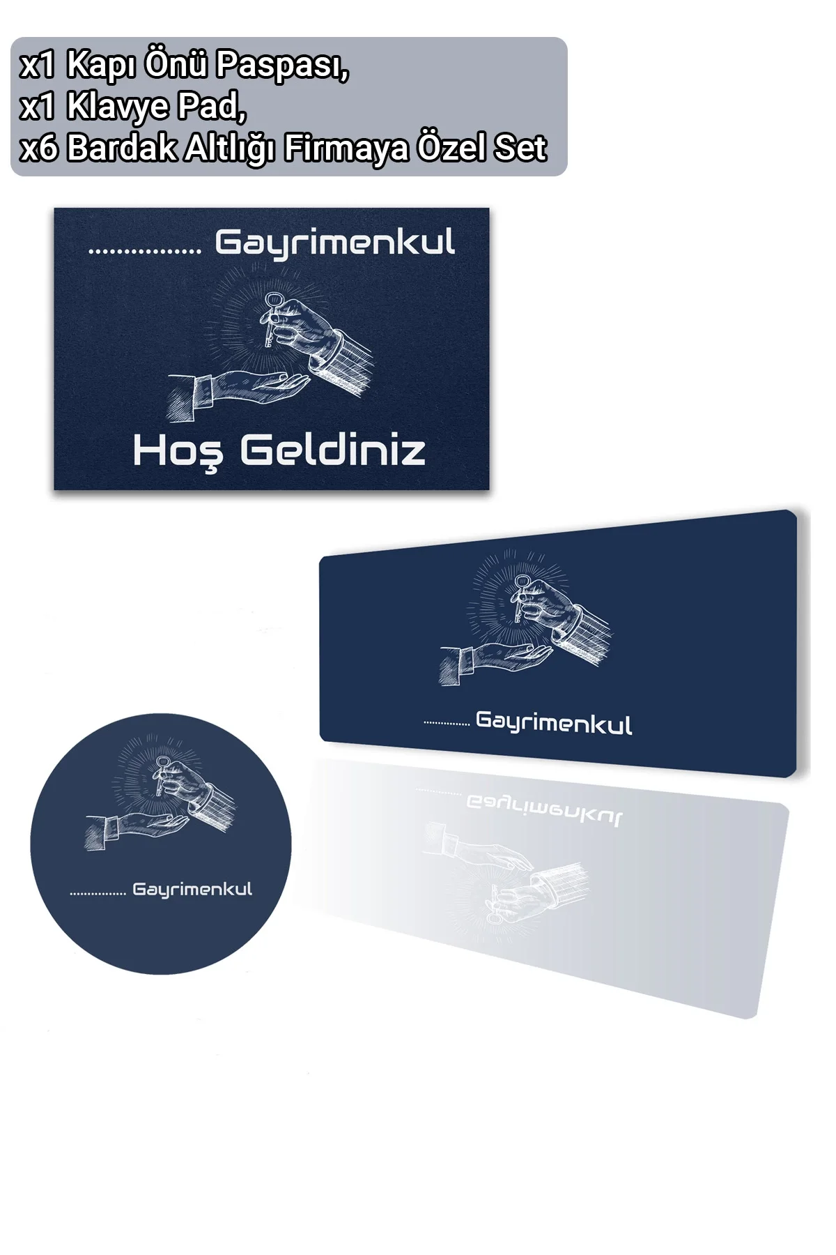 Valerine Life isme Kişiye Firmaya Özel Emlakçı Gayrimenkul Kapı Önü Paspası Klavye Mouse Pad Bardak Altlığı Seti