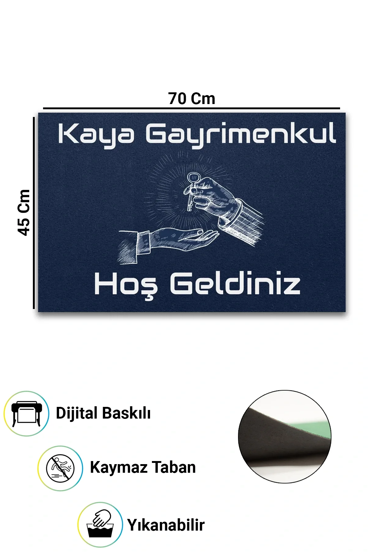 Valerine Life İsme Kişiye Firmaya Özel Emlakçı Gayrimenkul Ofisi Lacivert Hoş Geldiniz Kapı Önü Paspası 45x70cm