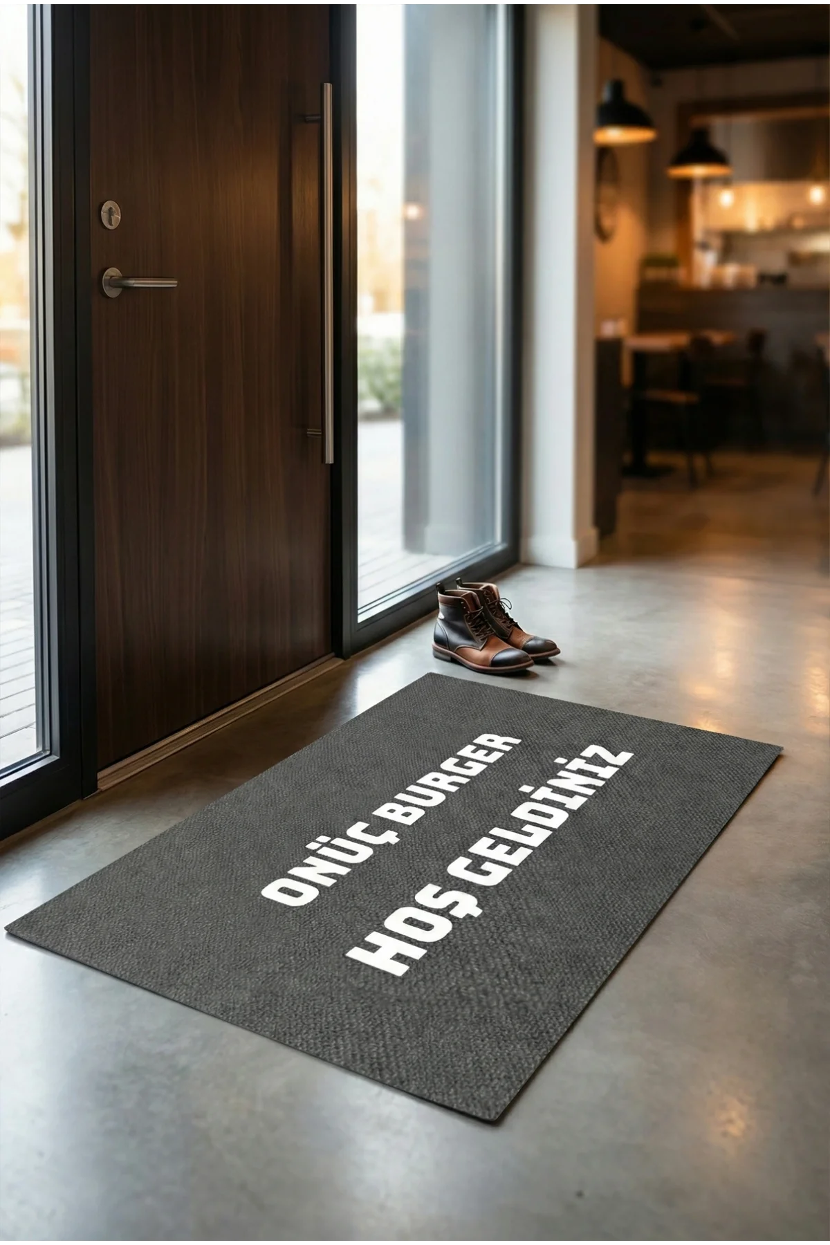 Valerine Life isme Kişiye Firmaya Özel Gri Dijital Baskılı Kaymaz Dükkan Önü İşyeri Ofis Kapı Önü Paspası 50x90cm