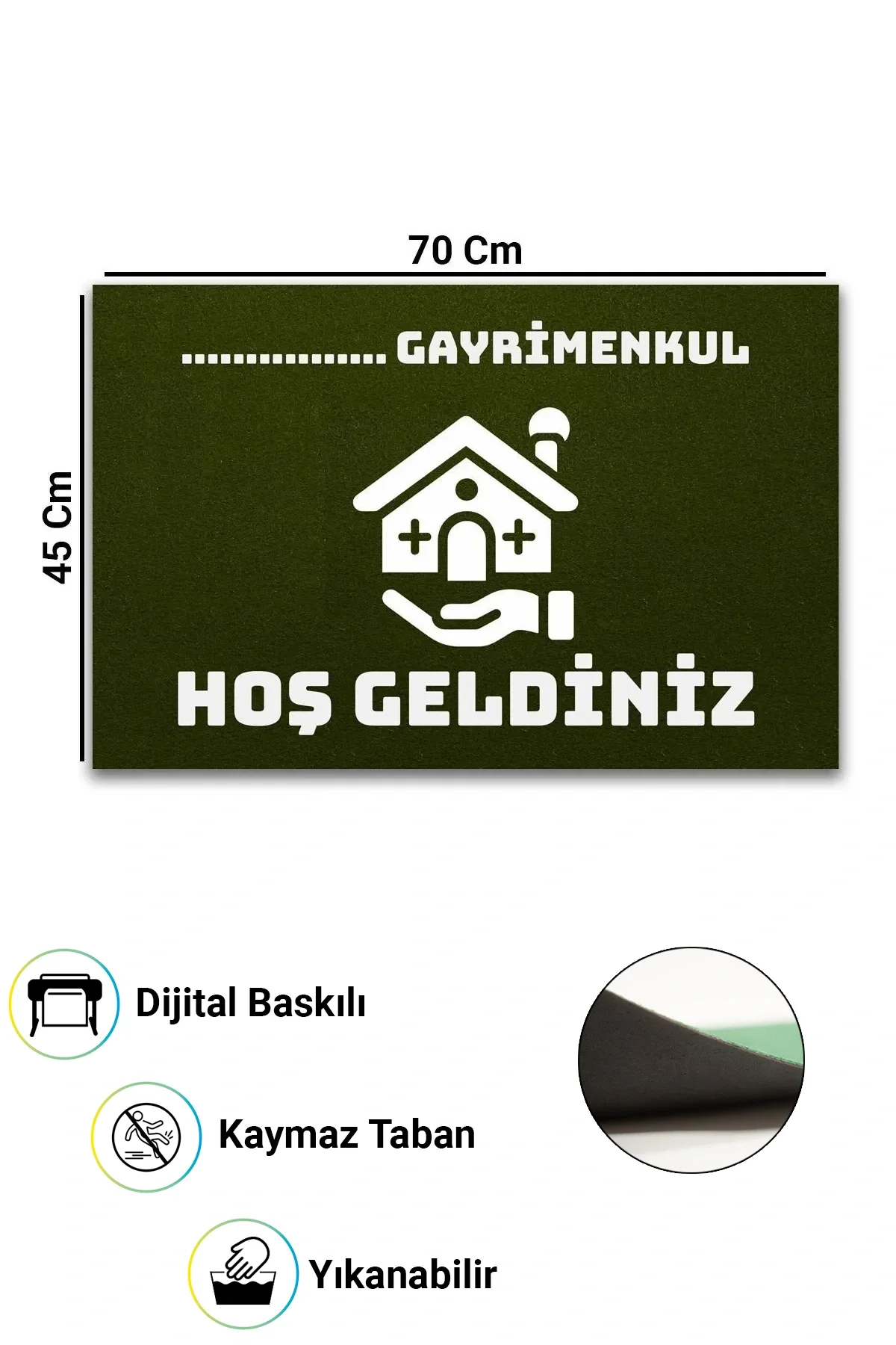 Valerine Life İsme, Kişiye veya Firmaya Özel Emlakçı Gayri Menkul Ofisi Zeytuni Yeşili Hoş Geldiniz Kapı Önü Paspası 45x70cm