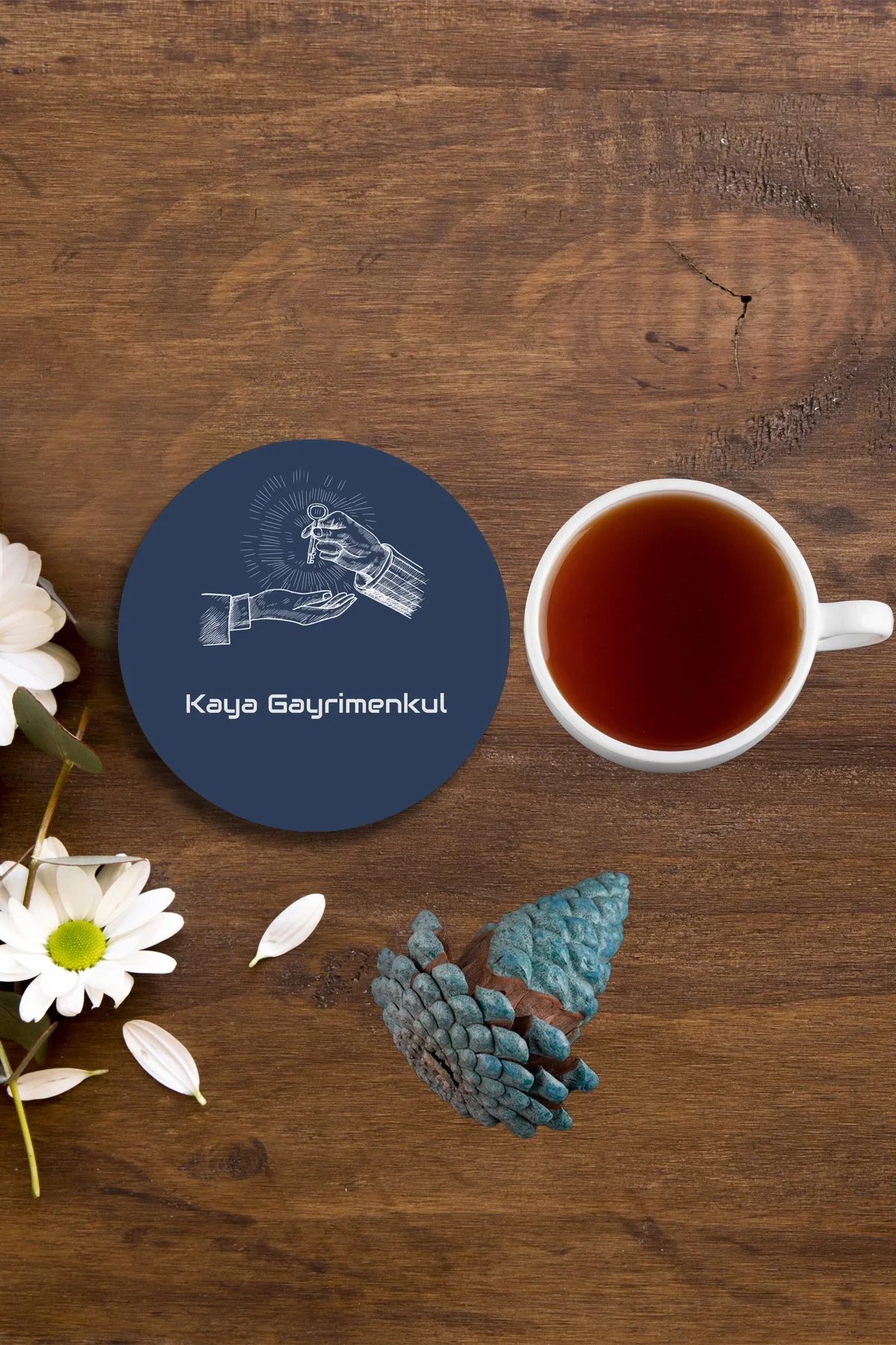 Valerine Life İsme Kişiye Firmaya Özel Emlakçı Gayrimenkul Ofisi Lacivert Çay Fincan Kupa Bardak Altlığı 6 Adet