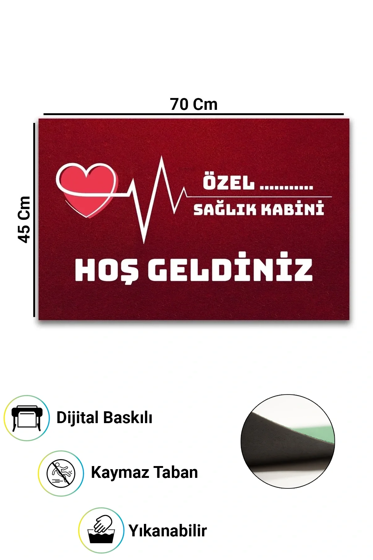 Valerine Life İsme, Kişiye veya Firmaya Özel Sağlık Kabini Kırmızı Hoş Geldiniz Kapı Önü Paspası 45x70cm