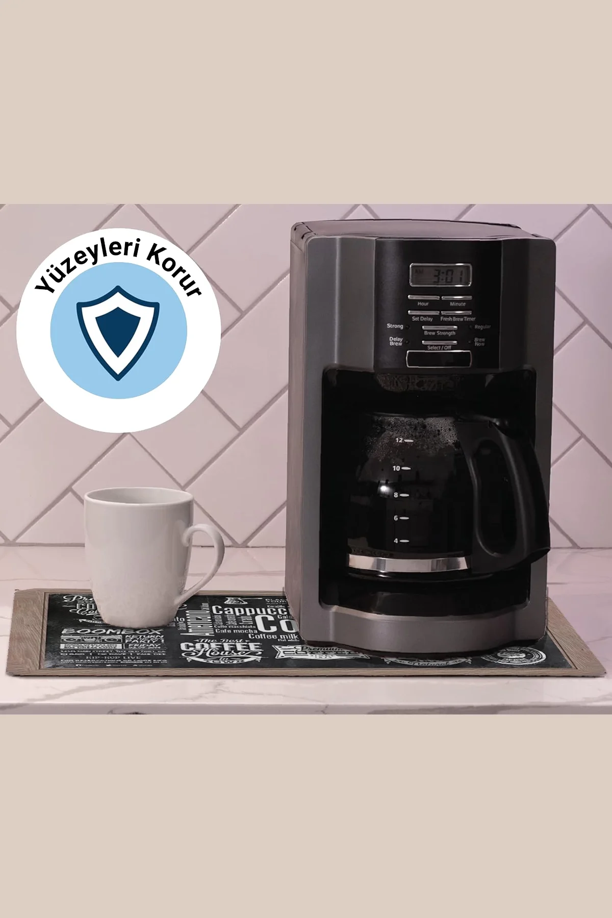 Valerine Life Kahve Makinesi Matı Sıvı Geçirmez Kaymaz Yıkanır Çaycı Çay Espresso Makinesi Pad 35x45cm 27KHD250205