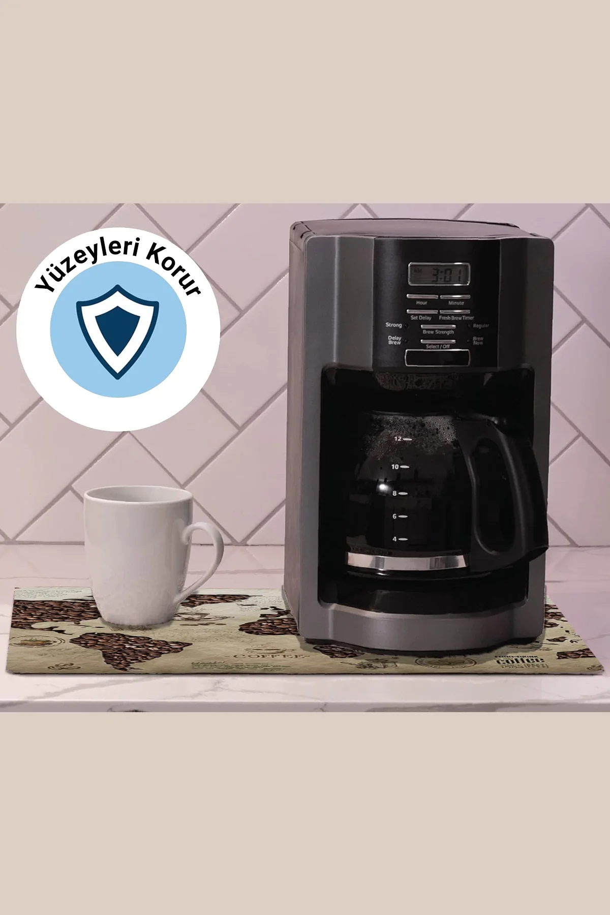 Valerine Life Kahve Makinesi Matı Sıvı Geçirmez Kaymaz Yıkanır Çaycı Çay Espresso Makinesi Pad 35x45cm 27KHD250208