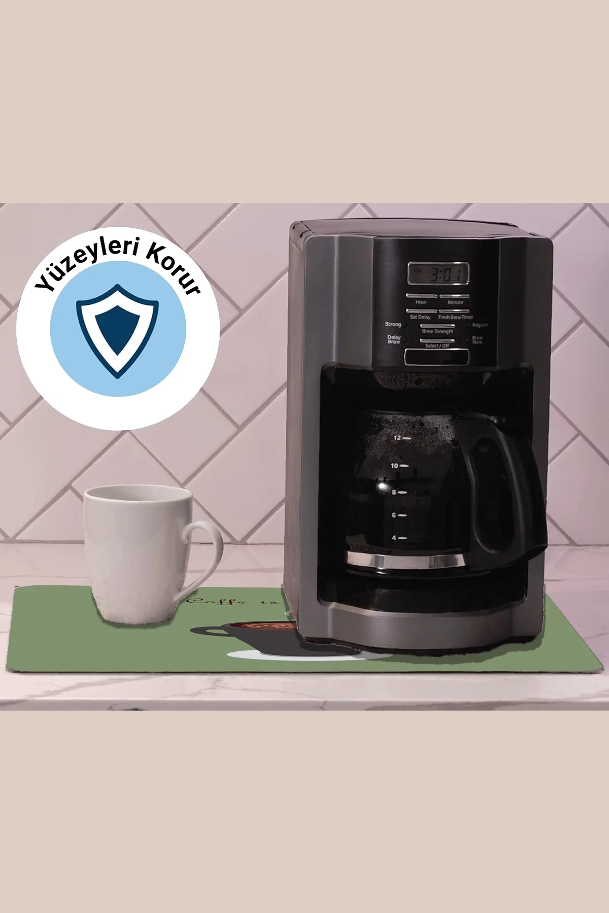 Valerine Life Kahve Makinesi Matı Sıvı Geçirmez Kaymaz Yıkanır Çaycı Çay Espresso Makinesi Pad 35x45cm 27KHD250212