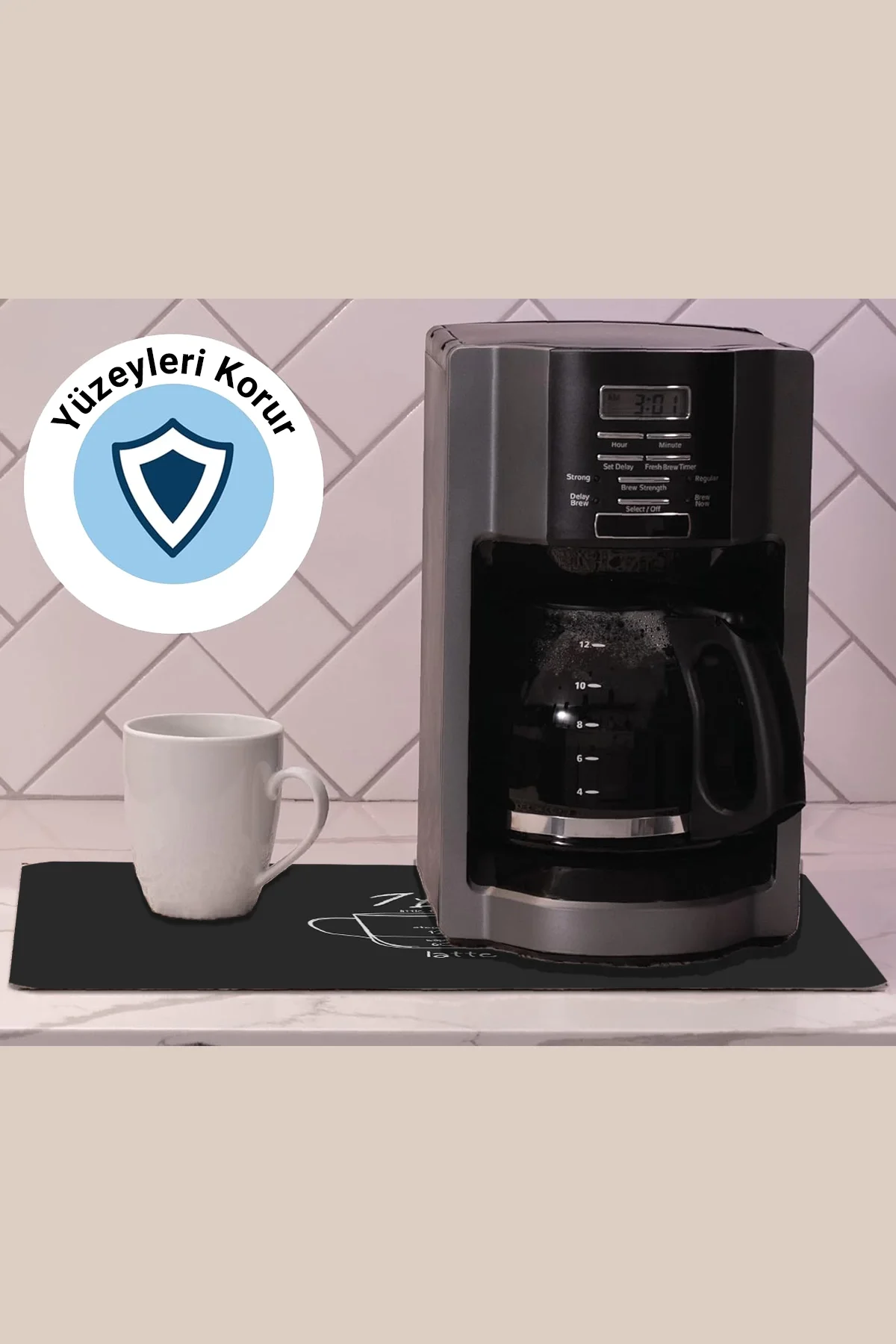 Valerine Life Kahve Makinesi Matı Sıvı Geçirmez Kaymaz Yıkanır Çaycı Çay Espresso Makinesi Pad 35x45cm 27KHD250213