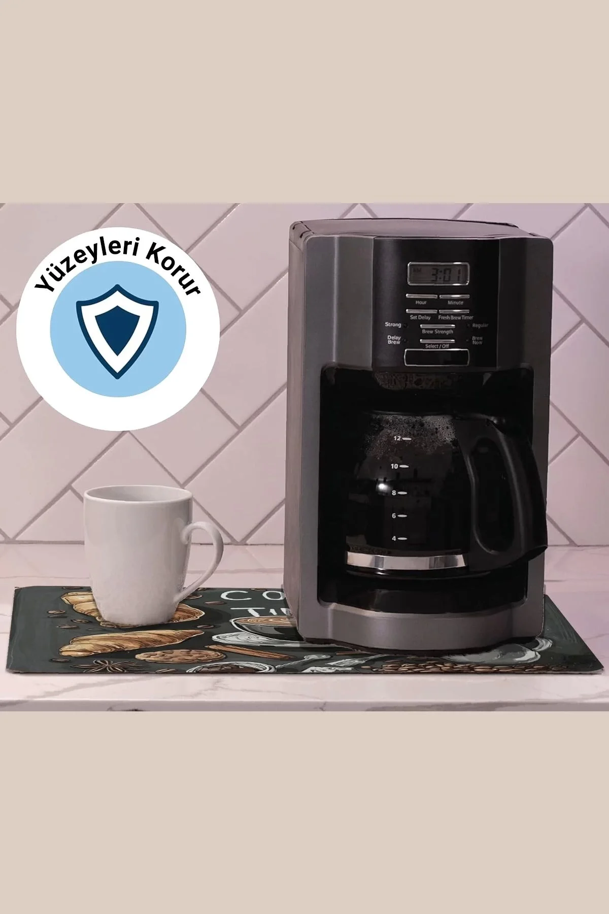 Valerine Life Kahve Makinesi Matı Su Geçirmez Kaymaz Yıkanabilir Çaycı, Çay Espresso Makinesi Pad 35x45cm 27KHD240104