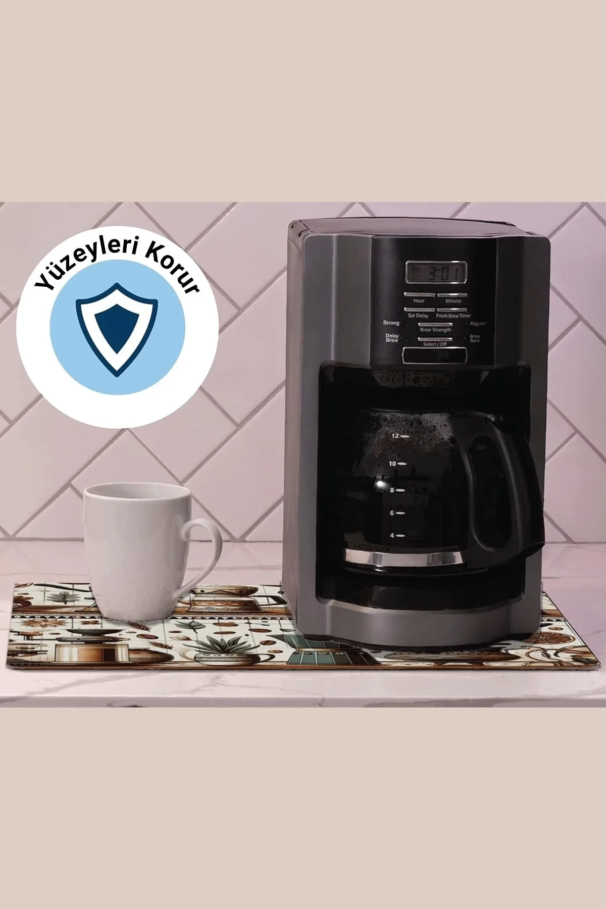 Valerine Life Kahve Makinesi Matı Su Geçirmez Kaymaz Yıkanabilir Çaycı, Çay Espresso Makinesi Pad 35x45cm 27KHD240105