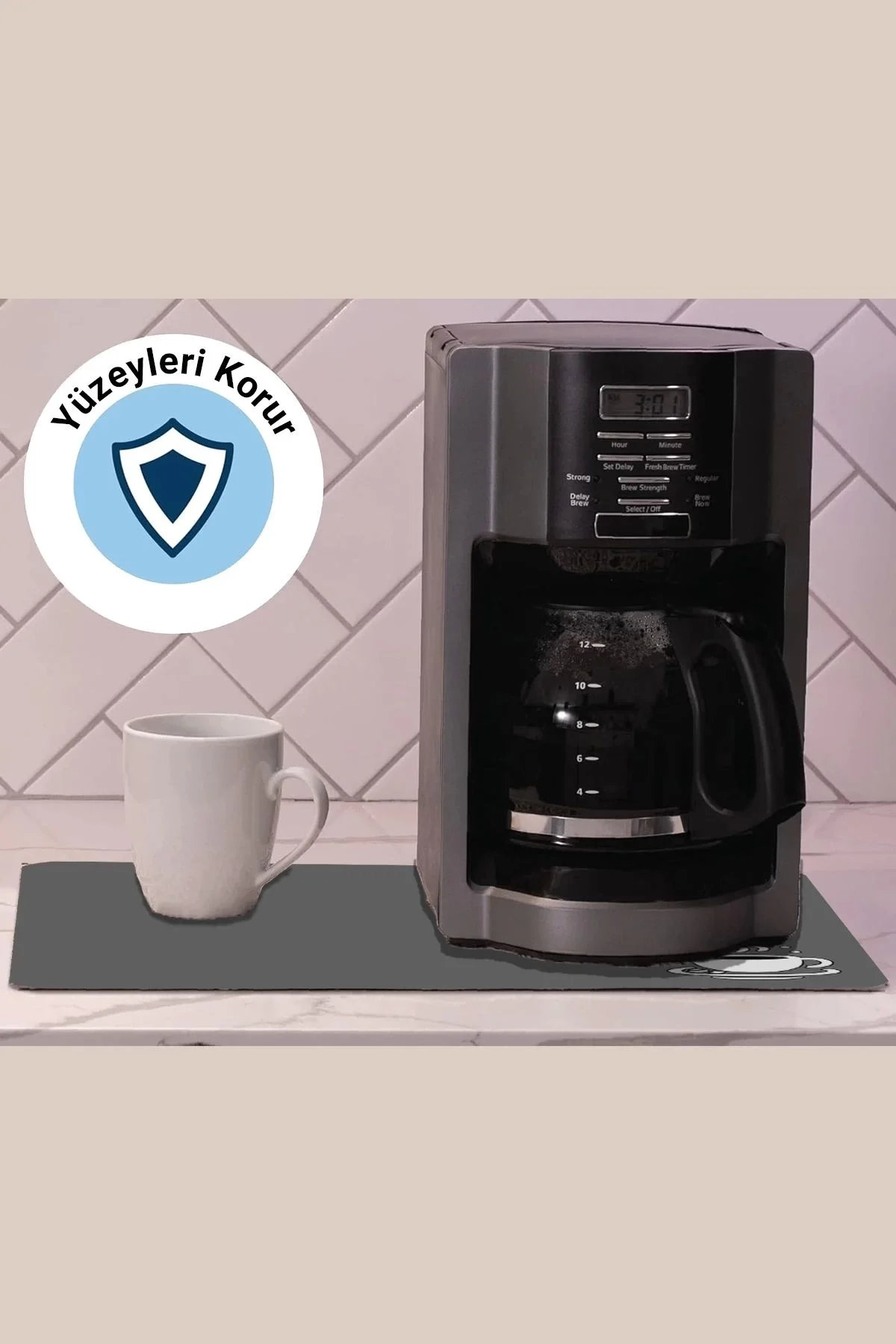 Valerine Life Kahve Makinesi Matı Su Geçirmez Kaymaz Yıkanabilir Çaycı, Çay Espresso Makinesi Pad 35x45cm 27KHD240111