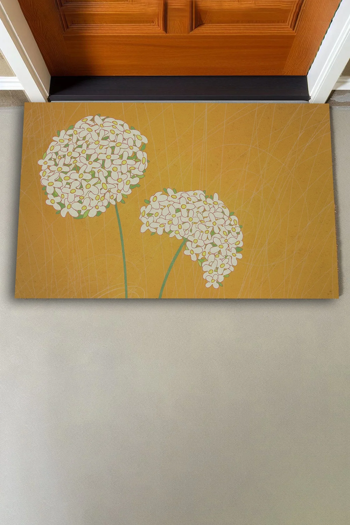 Valerine Life Kişniş Çiçeği Zarafeti Sarı Renk Welcome Hoş Geldiniz Kapı Önü Paspası 45x70cm