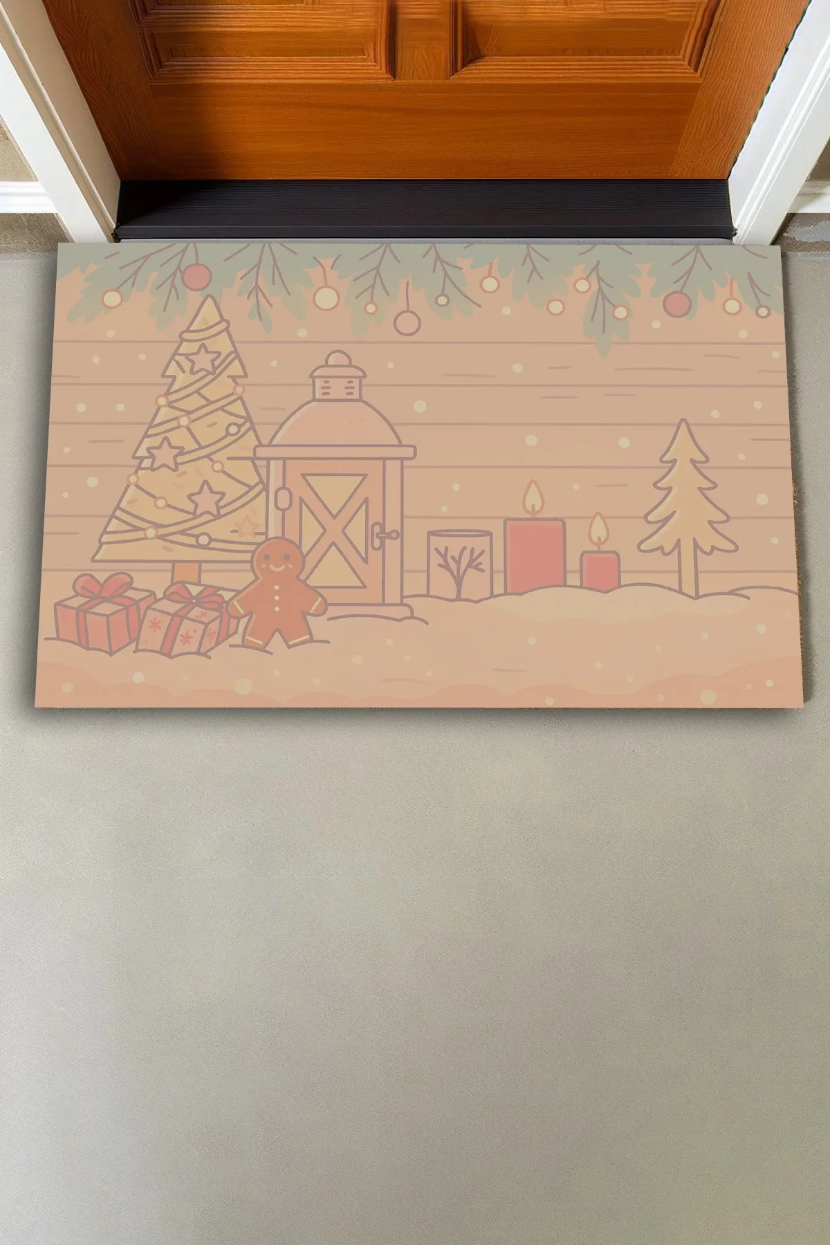 Valerine Life Yılbaşı Kurabiyesi ve Çam Ağaçlı Krem Welcome Hoş Geldiniz Kapı Önü Paspası 45x70cm