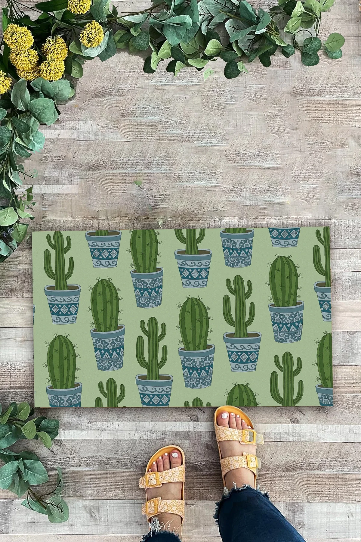 Valerine Life Dikenime Katlan Keyfine Bak Yeşil Kaktüs Welcome Hoş Geldiniz Kapı Önü Paspası 45x70cm