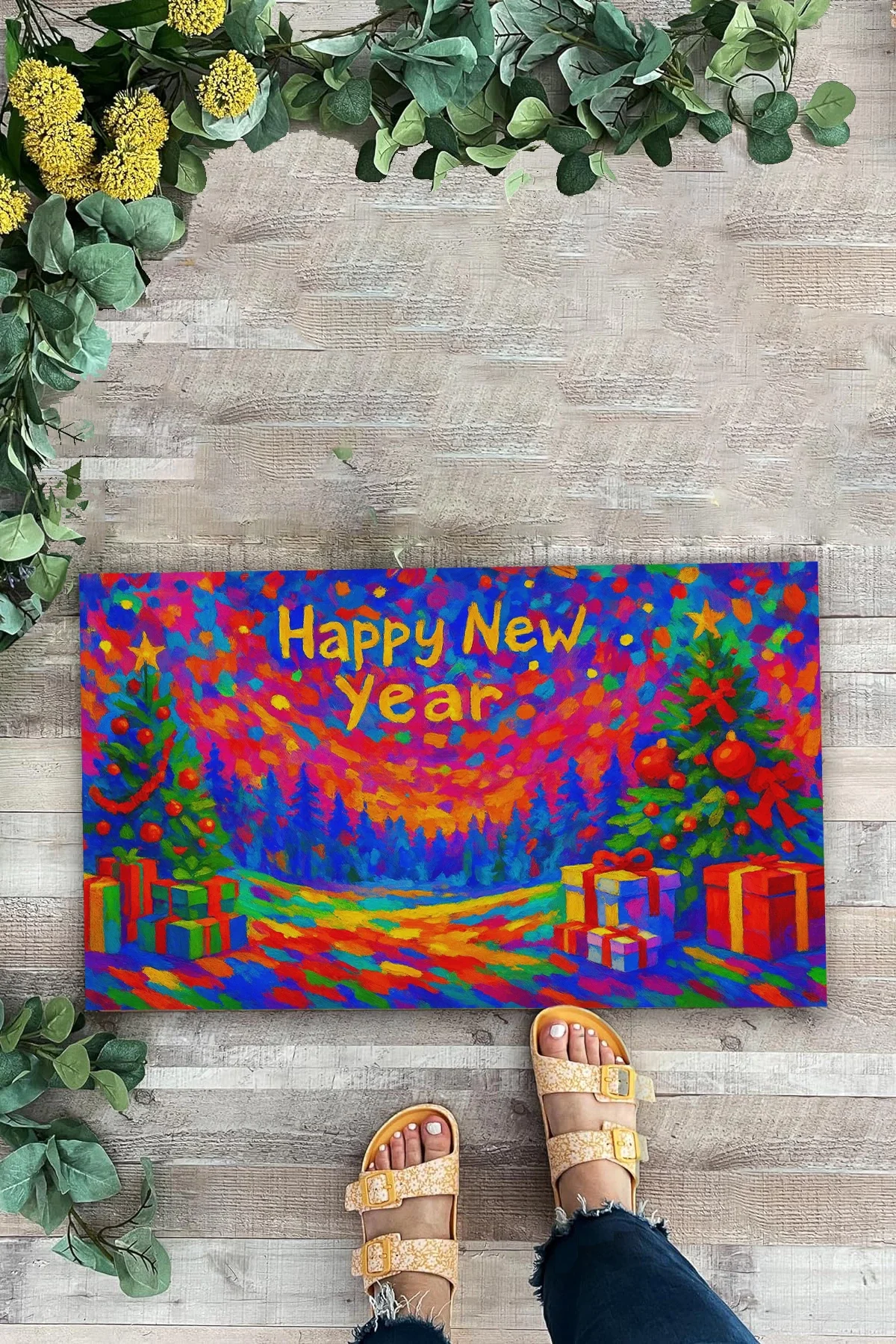 Valerine Life Happy New Year Mutlu Yıllar Welcome Hoş Geldiniz Kapı Önü Paspası 45x70cm