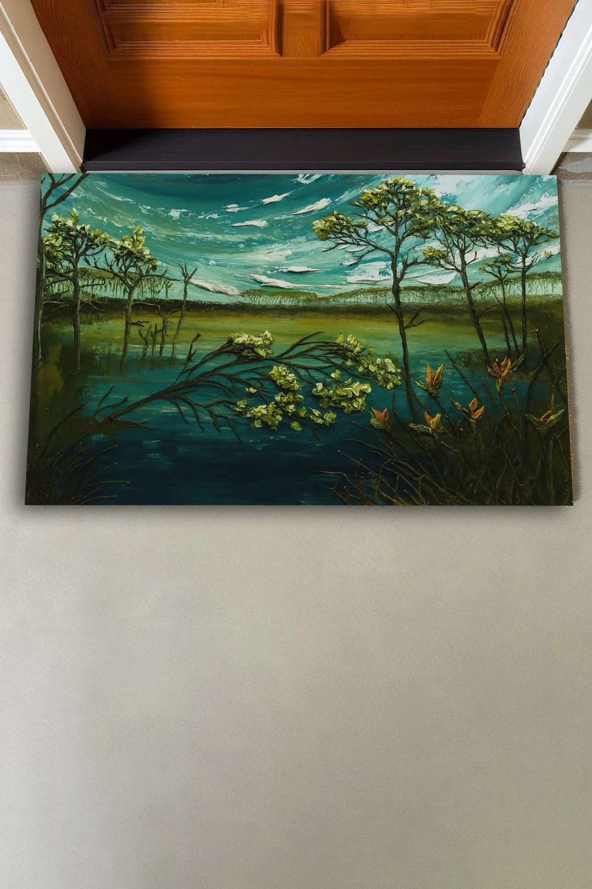 Valerine Life Melankoli Bahçesi Yeşil Renk Welcome Hoş Geldiniz Kapı Önü Paspası 45x70cm