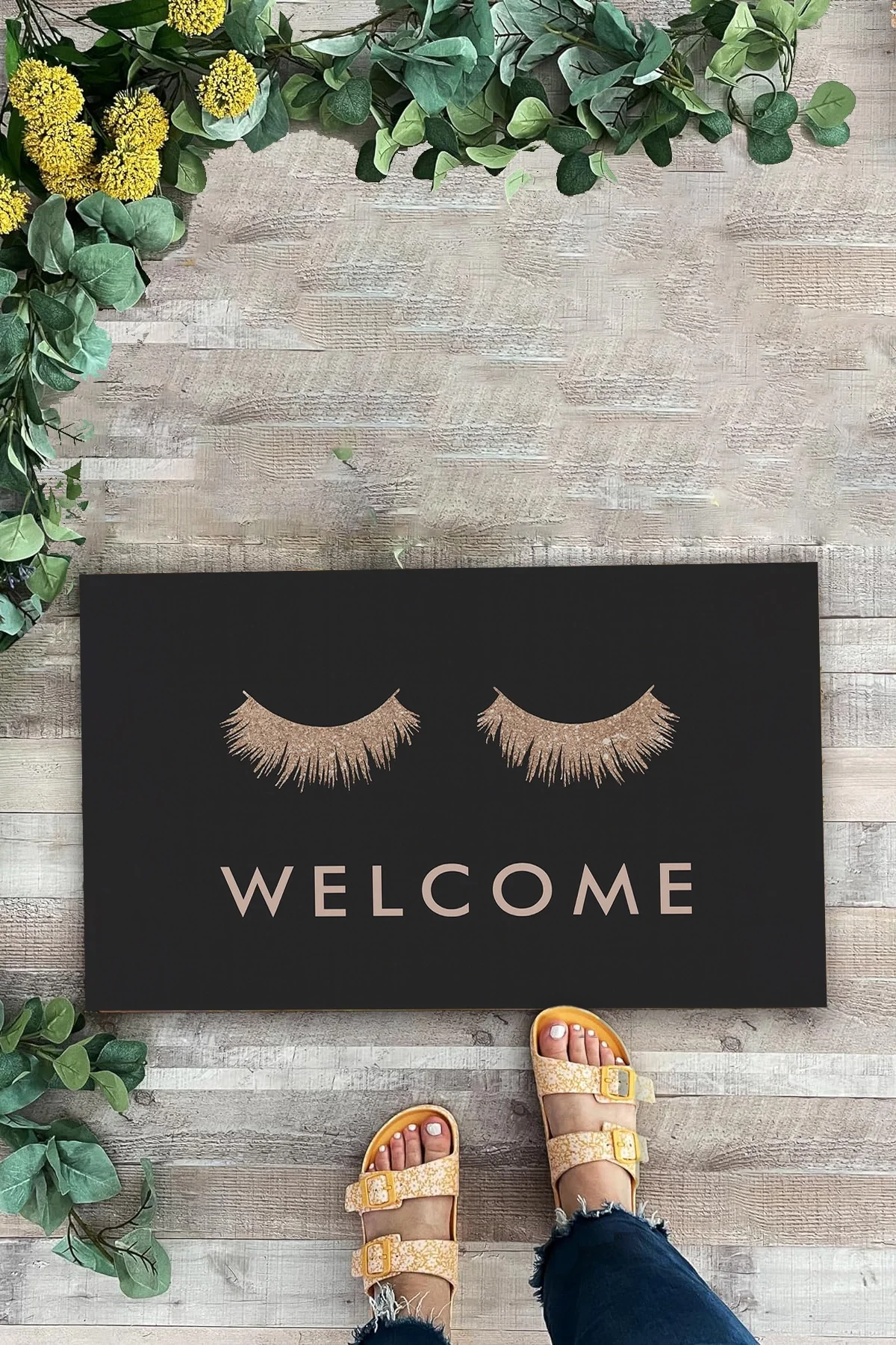 Valerine Life Gözler Üzerinde Buyur İçeri Siyah Kirpik Welcome Hoş Geldiniz Kapı Önü Paspası 45x70cm