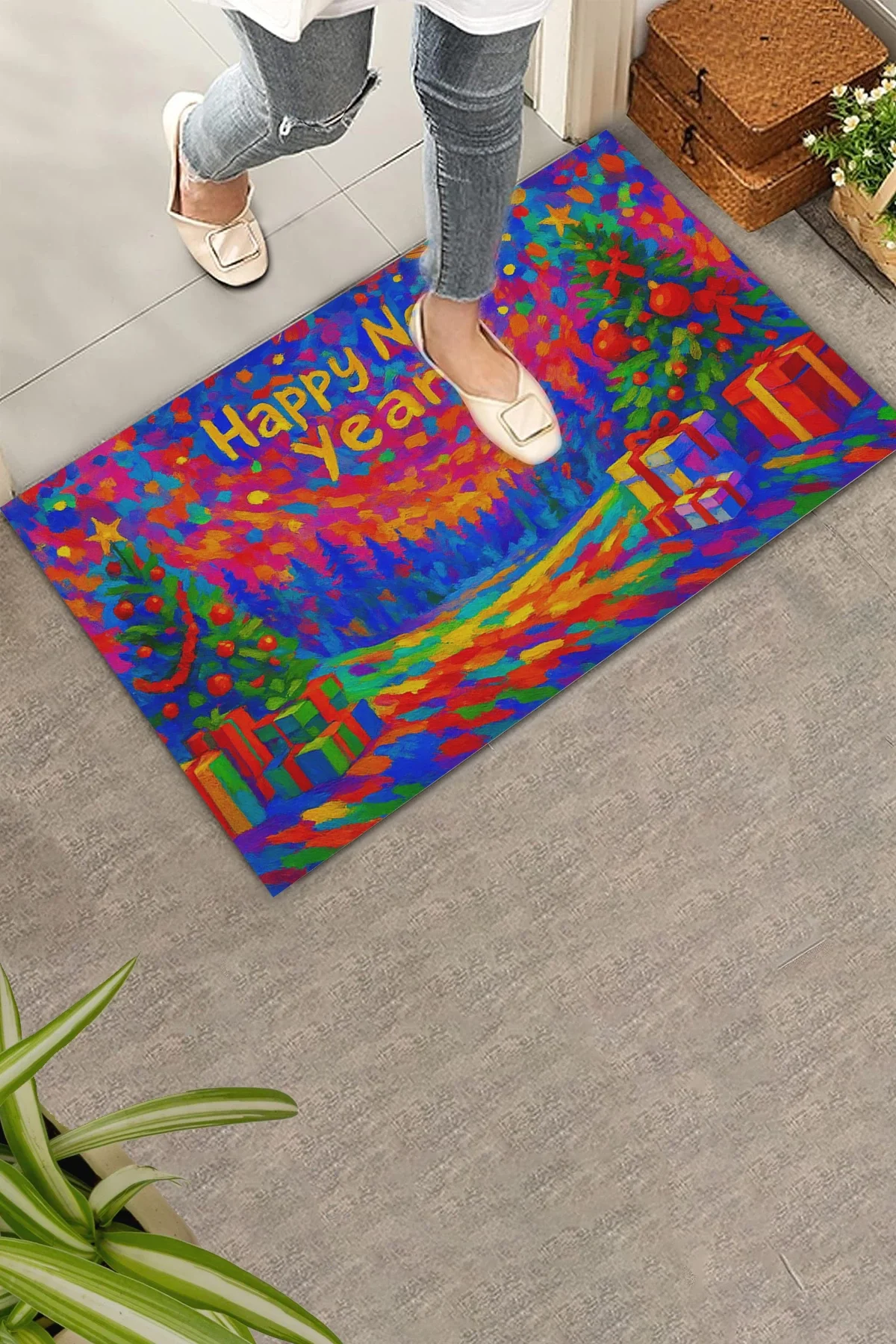 Valerine Life Happy New Year Mutlu Yıllar Welcome Hoş Geldiniz Kapı Önü Paspası 45x70cm