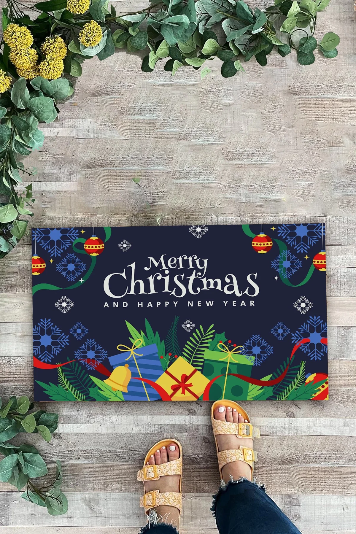 Valerine Life Yılbaşı Hediye Kutulu Kar Taneli Welcome Hoş Geldiniz Kapı Önü Paspası 45x70cm