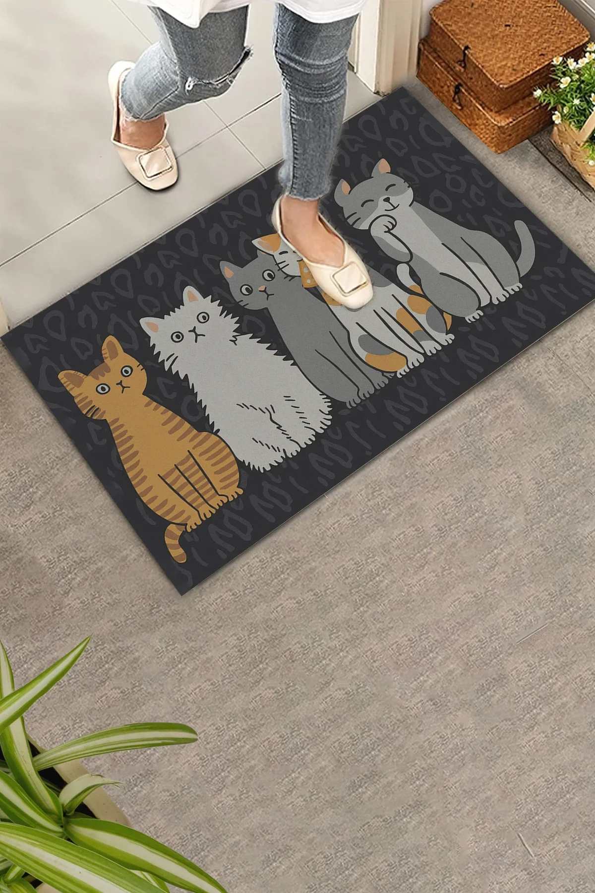 Valerine Life Kedi Konseyi Pati Kardeşliği Siyah Renk Welcome Hoş Geldiniz Kapı Önü Paspası 45x70cm