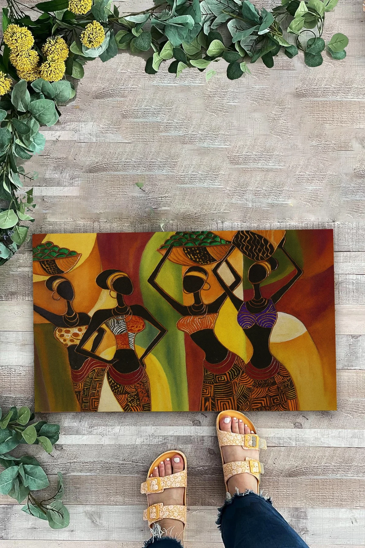 Valerine Life Bereketin Ezgisi Temalı Tablo Kahverengi Welcome Hoş Geldiniz Kapı Önü Paspası 45x70cm