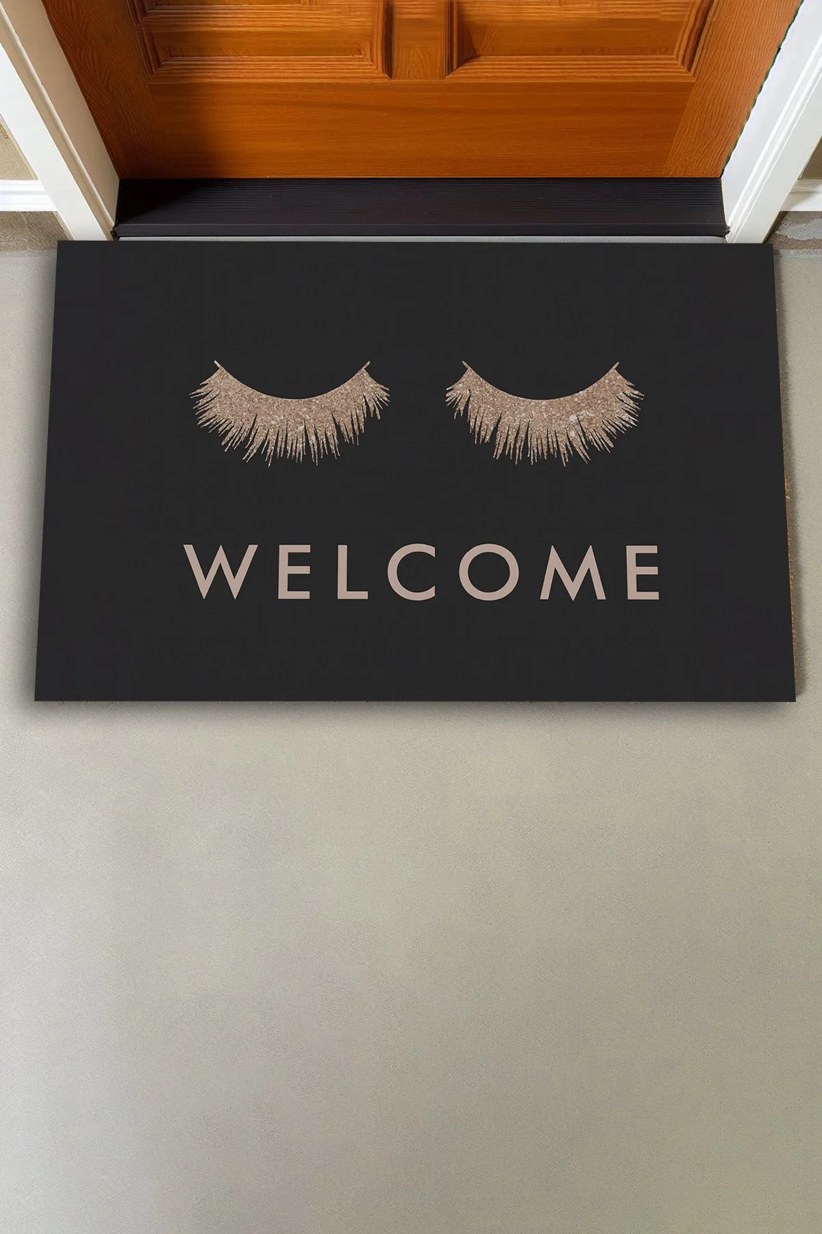 Valerine Life Gözler Üzerinde Buyur İçeri Siyah Kirpik Welcome Hoş Geldiniz Kapı Önü Paspası 45x70cm