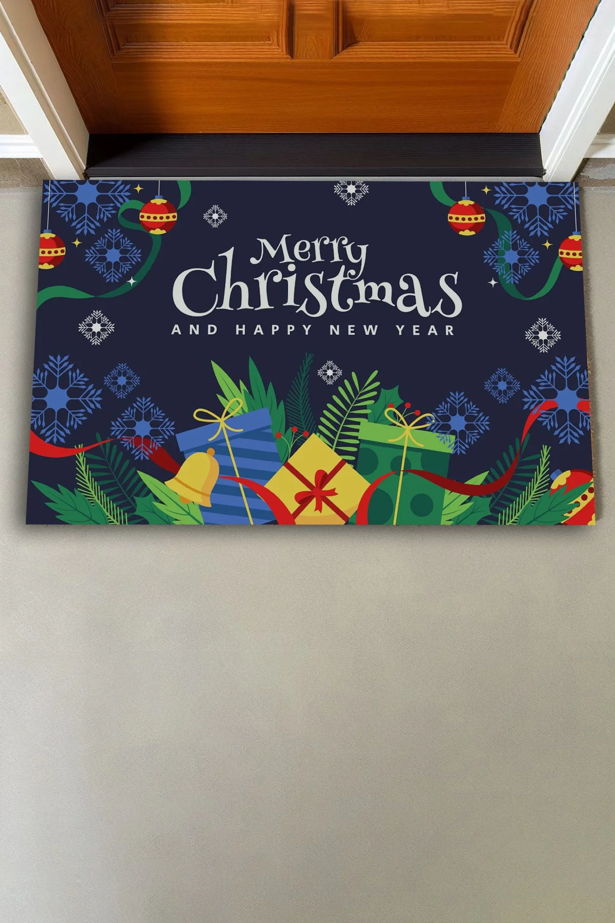 Valerine Life Yılbaşı Hediye Kutulu Kar Taneli Welcome Hoş Geldiniz Kapı Önü Paspası 45x70cm