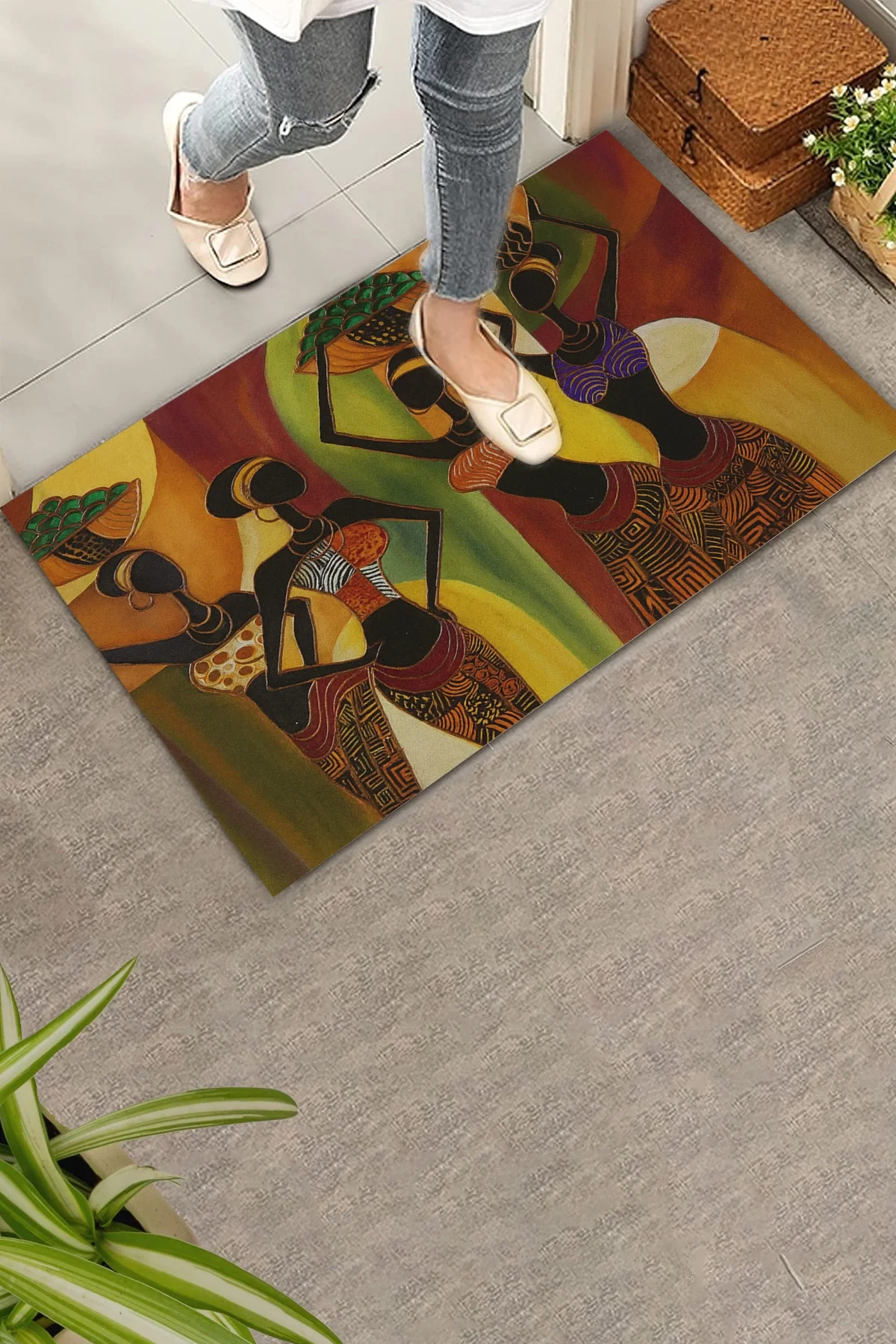 Valerine Life Bereketin Ezgisi Temalı Tablo Kahverengi Welcome Hoş Geldiniz Kapı Önü Paspası 45x70cm