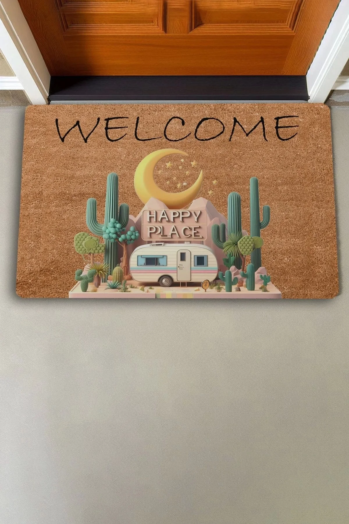 Valerine Life Kaktüs ve Karavan Welcome Kapı Önü Paspası 45x70cm