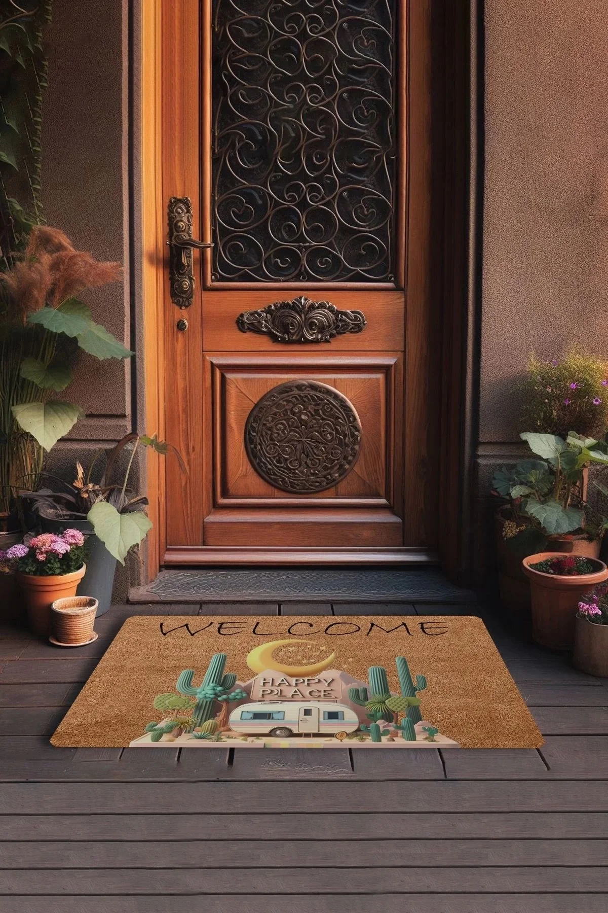 Valerine Life Kaktüs ve Karavan Welcome Kapı Önü Paspası 45x70cm