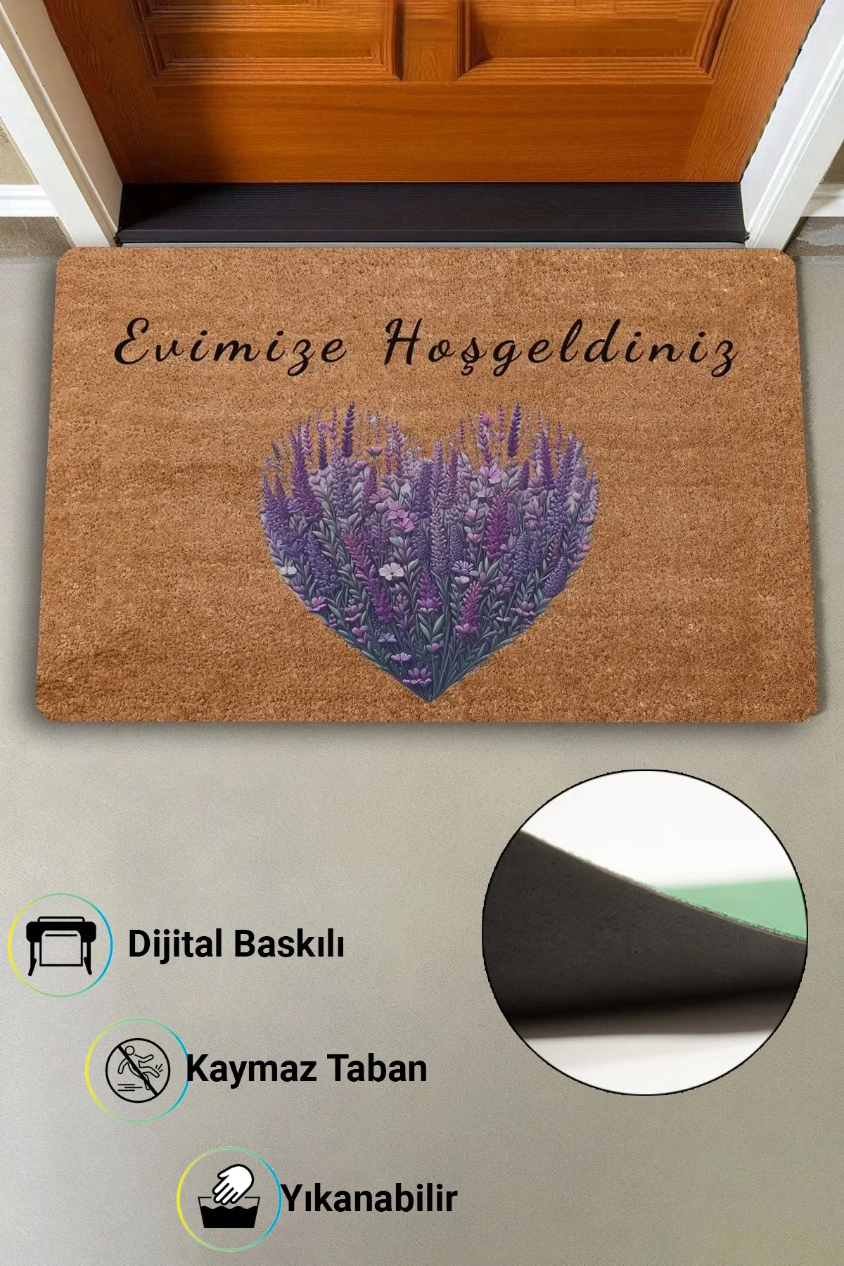 Valerine Life Kalpli Lavanta Evimize Hoş Geldiniz Welcome Kapı Önü Paspası 45x70cm