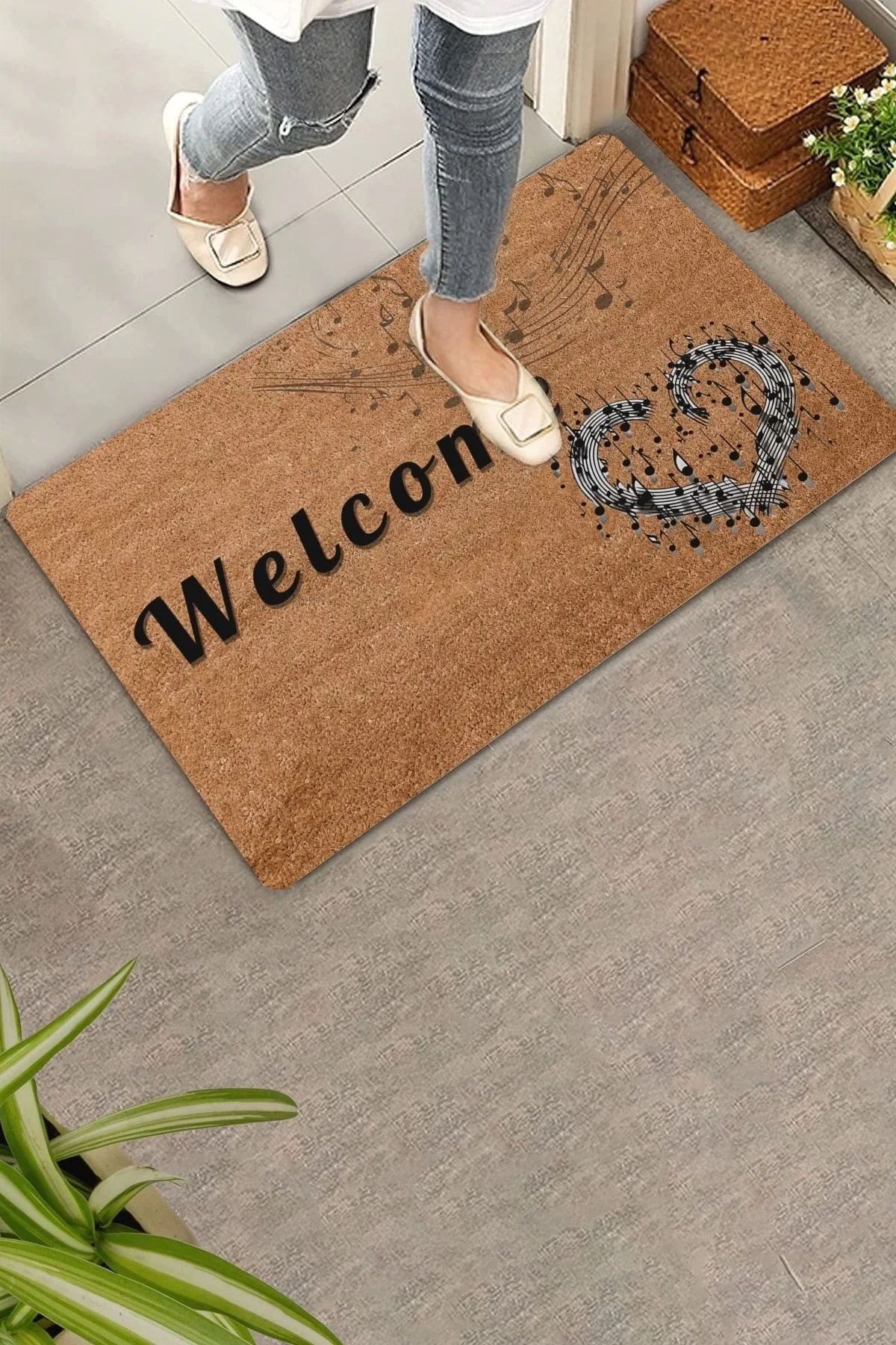 Valerine Life Kalpli Notalar Welcome Kapı Önü Paspası 45x70cm