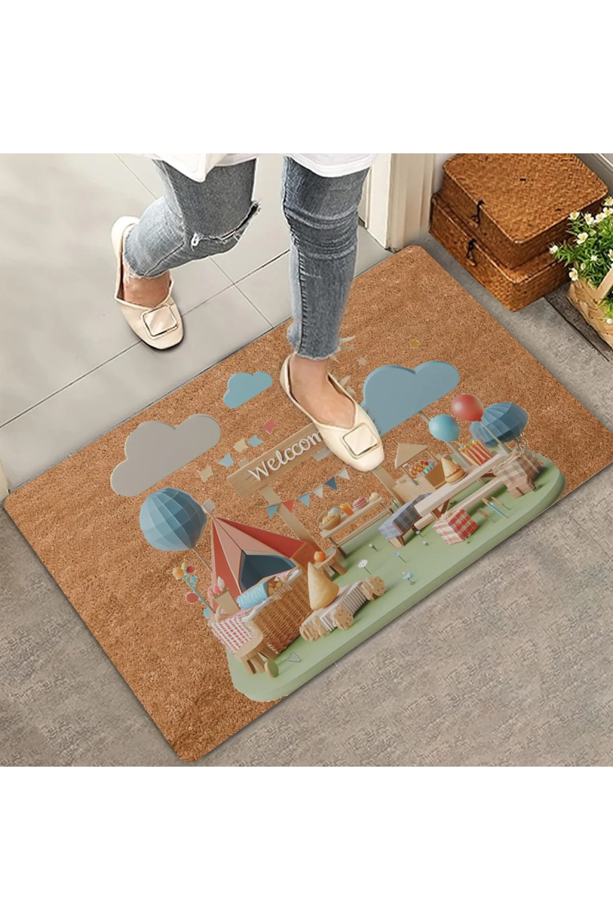 Valerine Life Kamp Piknik Temalı Welcome Kapı Önü Paspası 45x70cm